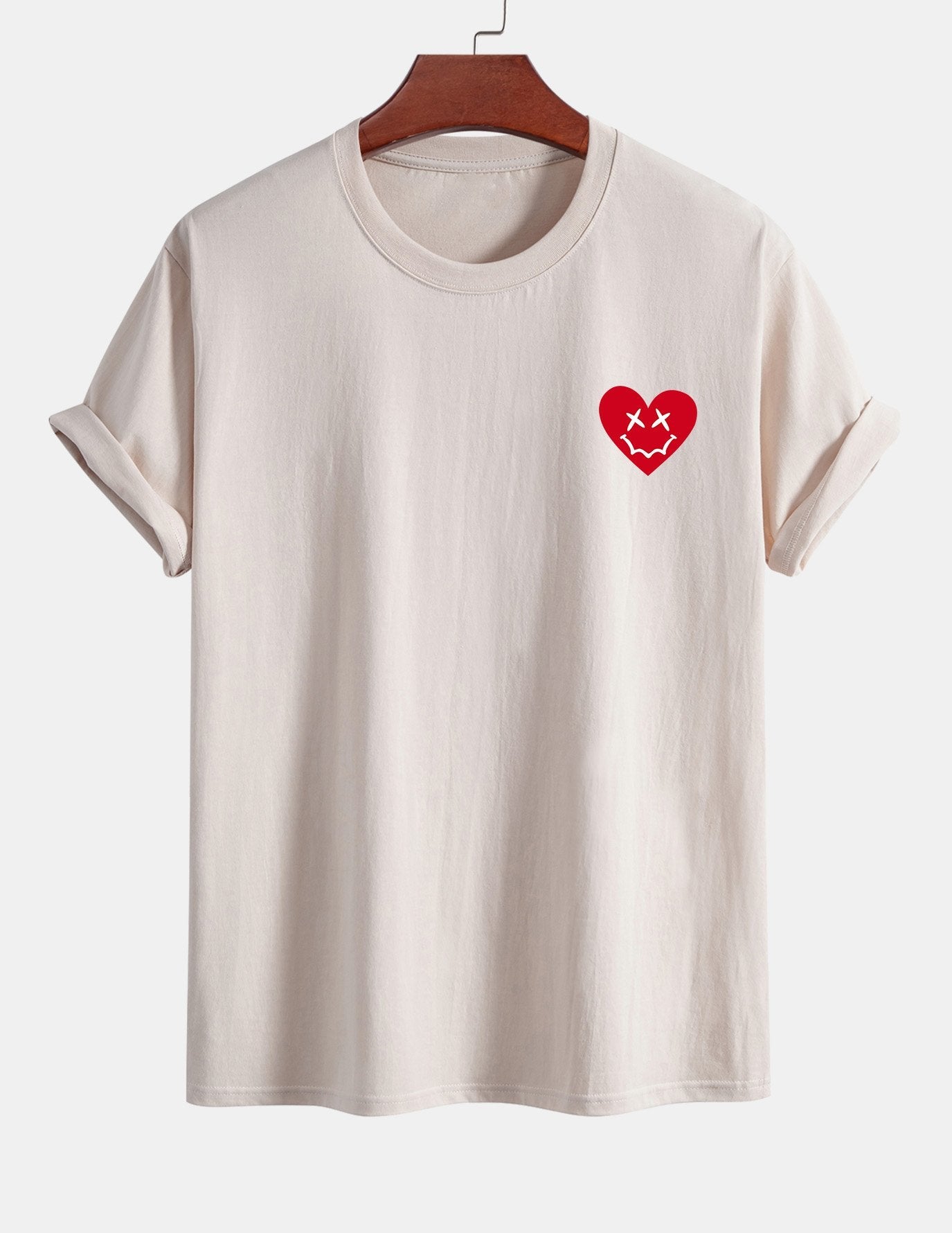 Regular Fit Heart Smiley Face Print Cotton T-Shirt