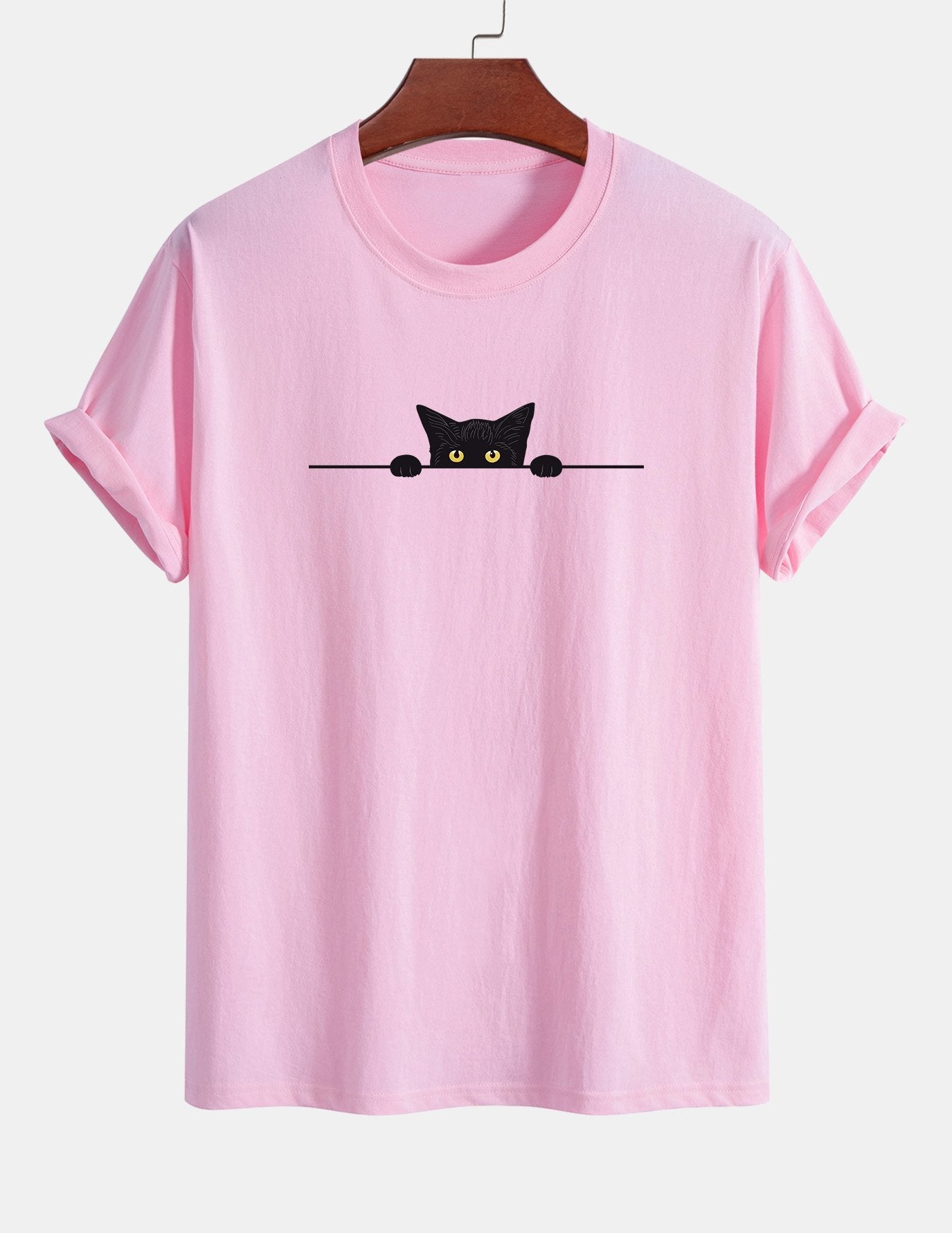 Regular Fit Black Cat Print Cotton T-Shirt