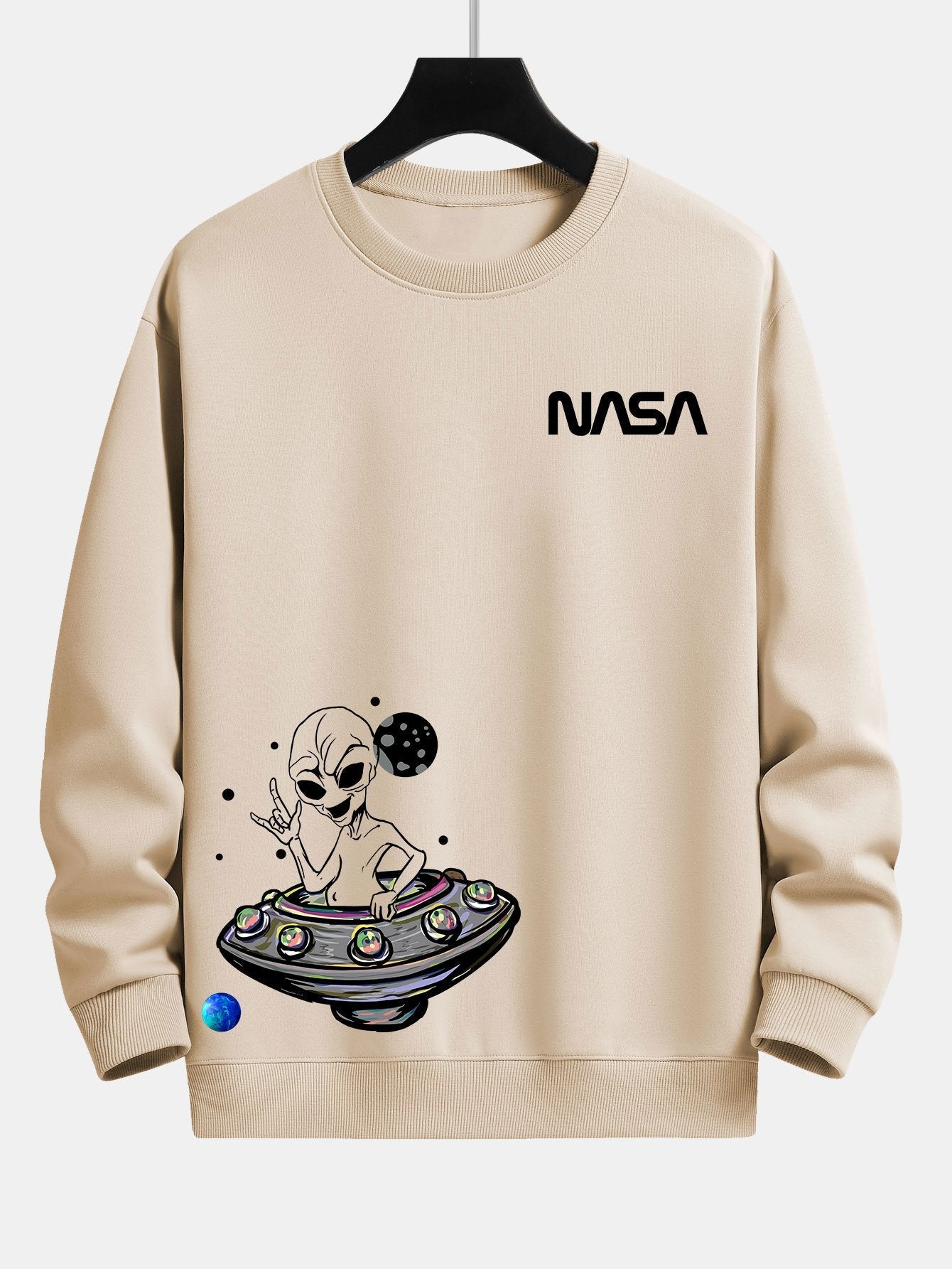 Sweat-shirt coupe décontractée à imprimé extraterrestre de la NASA