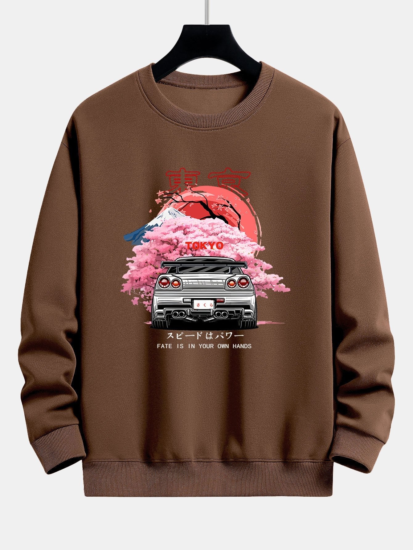 Sweat-shirt coupe décontractée à imprimé voiture Tokyo Sakura