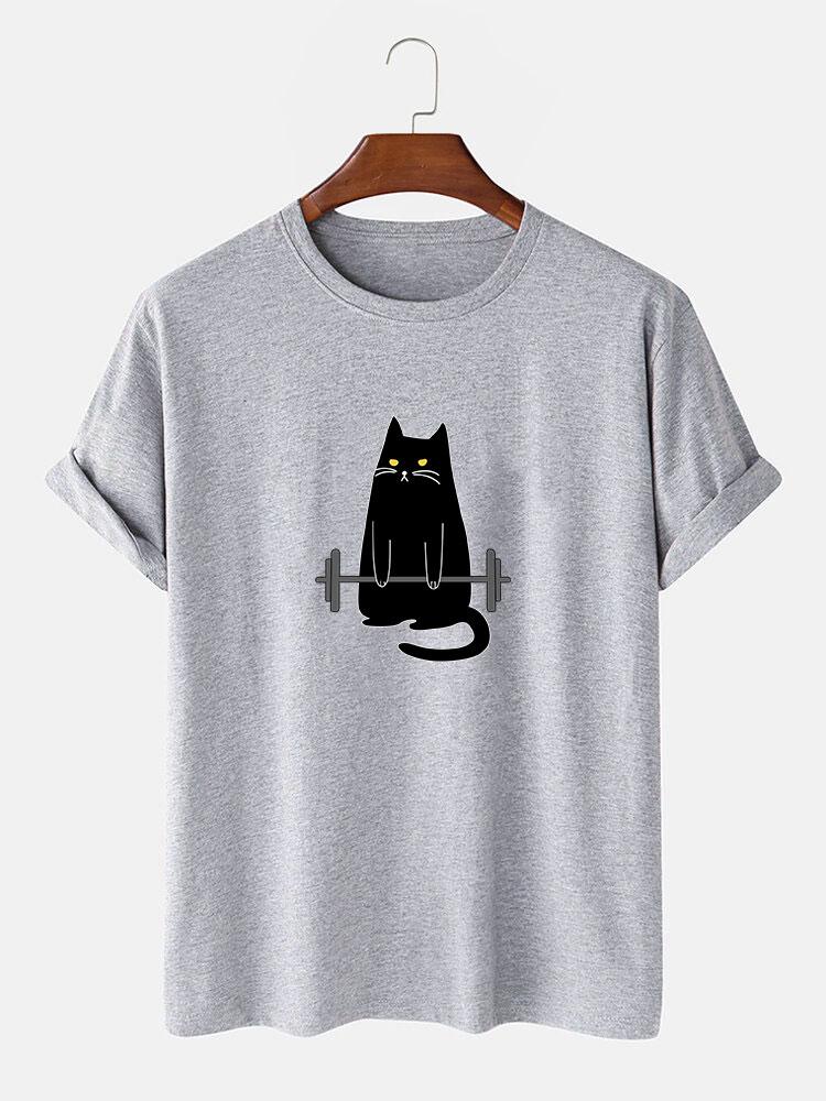 Weightlifting Cat Print T-Shirt