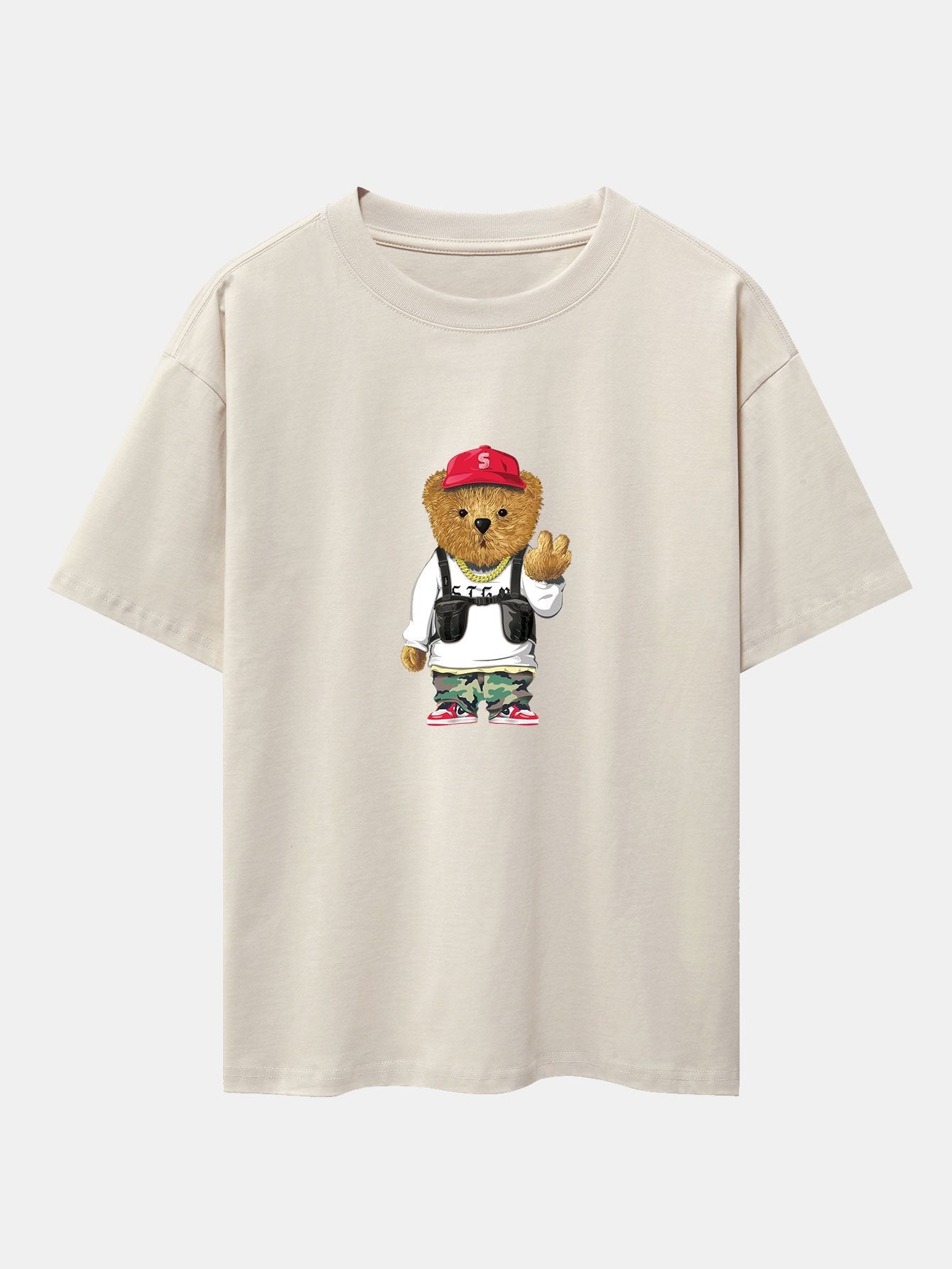 Cool Bear Print Drop Shoulder Oversize T-Shirt