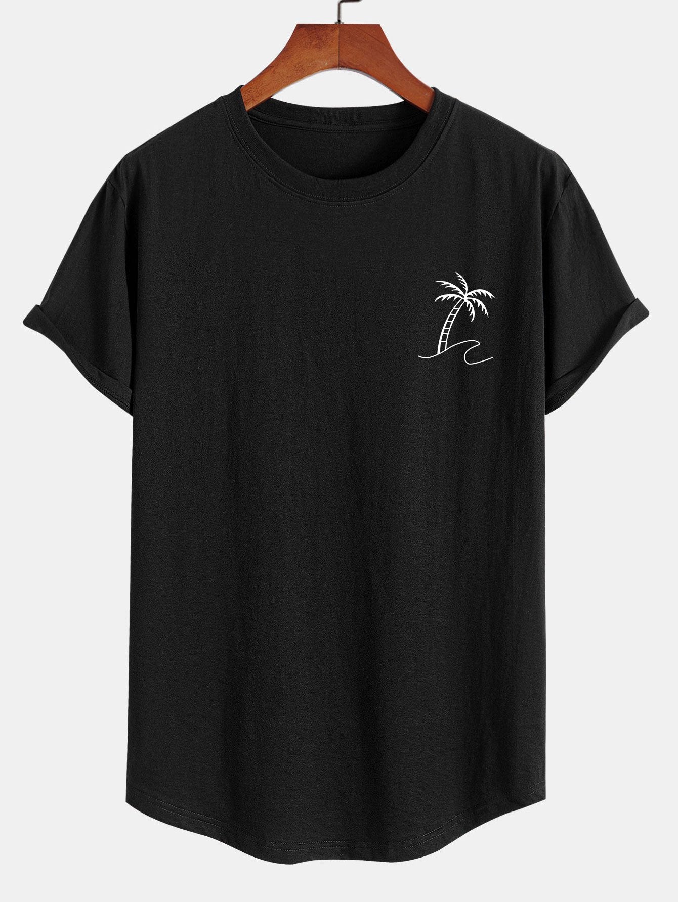 Palm Tree Print Cotton Arc Hem T-Shirt