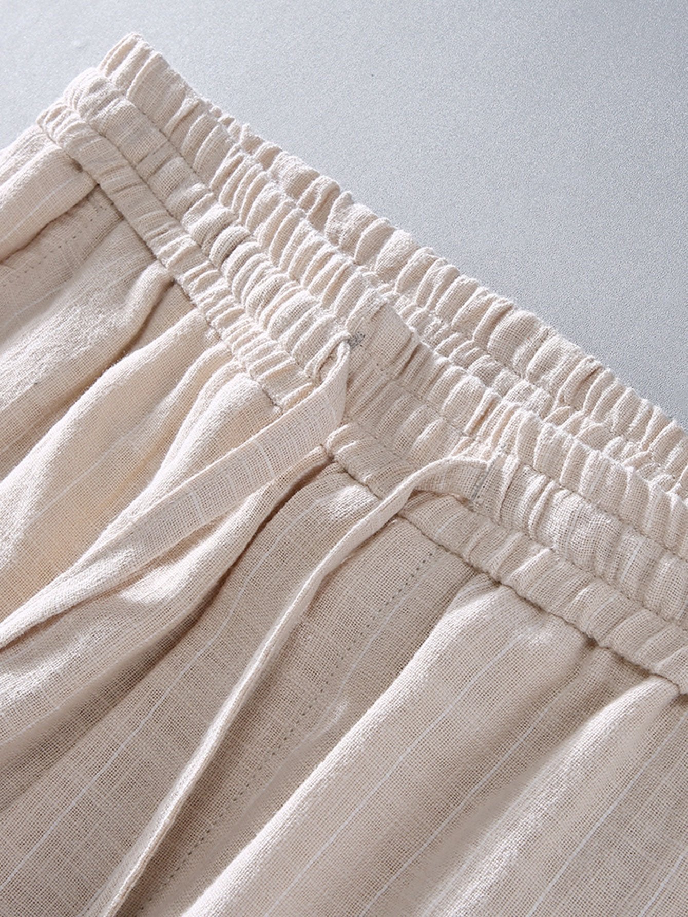 Striped Linen Cotton Blend Cropped Pants