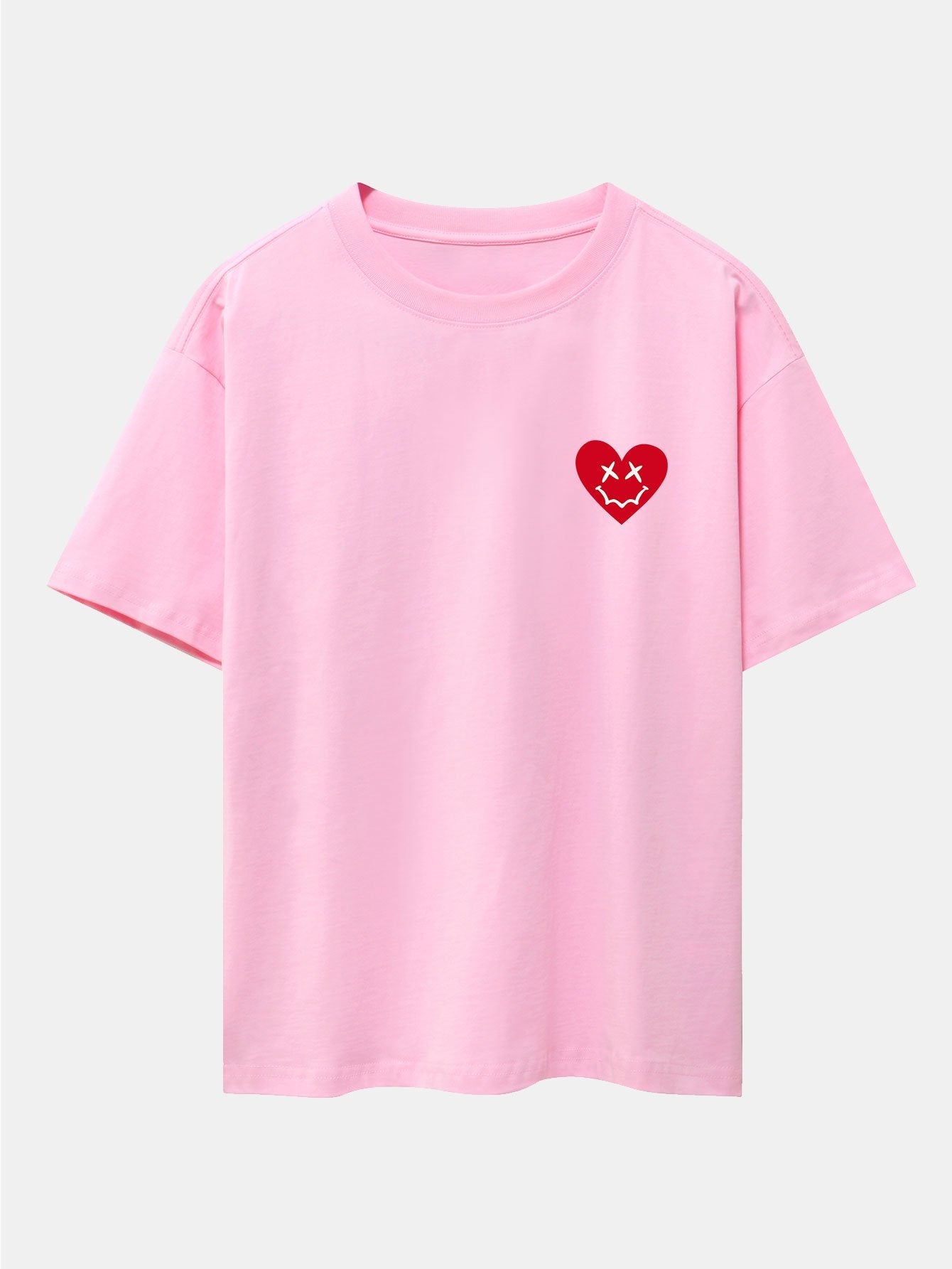 Smiley Heart Print Drop Shoulder Oversize T-Shirt