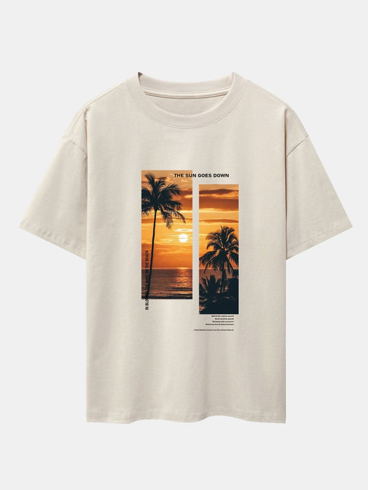 Palm Trees Beach Landscape Slogan Print Drop Shoulder Oversize T-Shirt