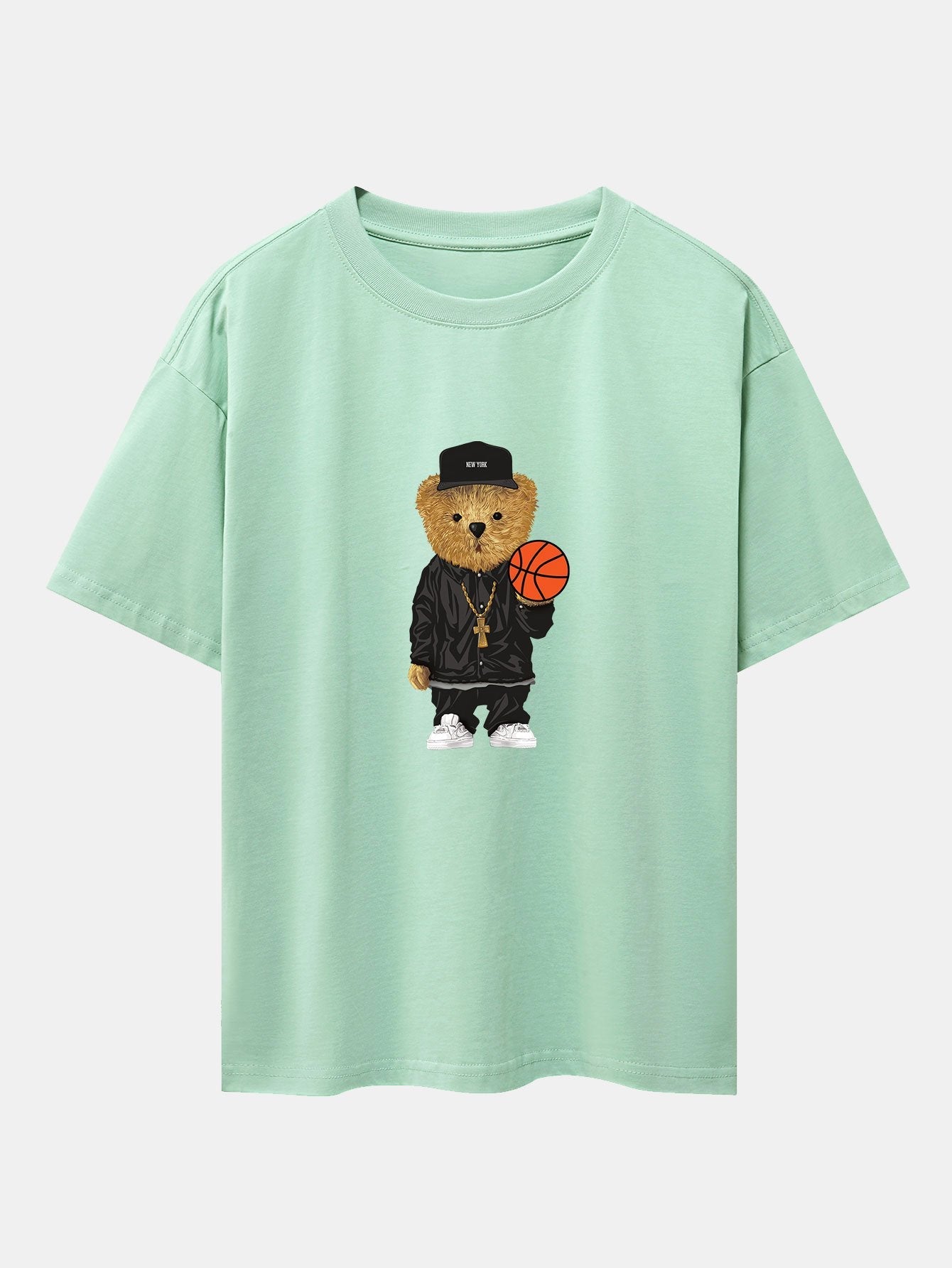 Basketball Bear Print Drop Shoulder Oversize T-Shirt