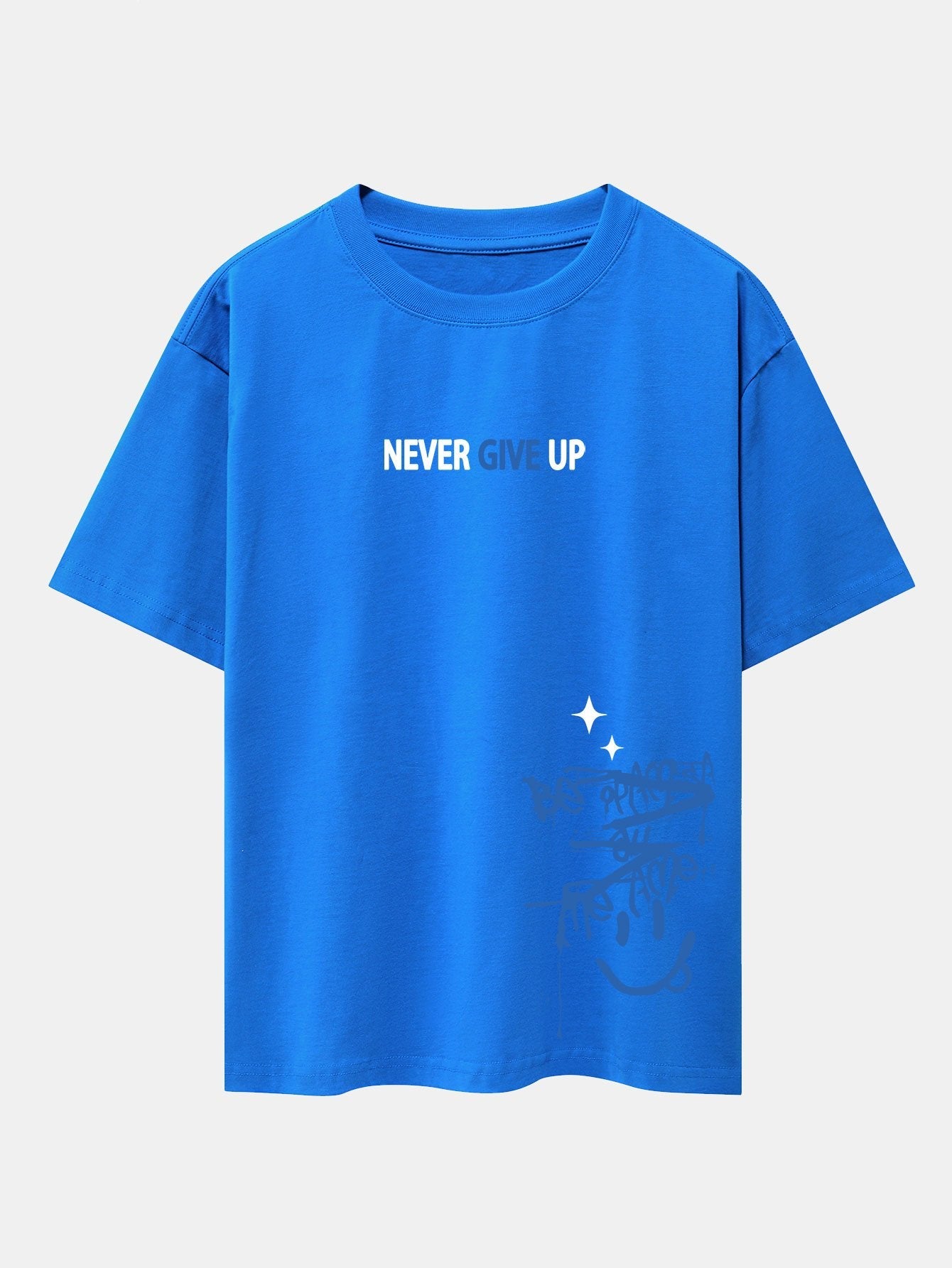 Never Give Up Smiley Face Print Drop Shoulder Oversize T-Shirt