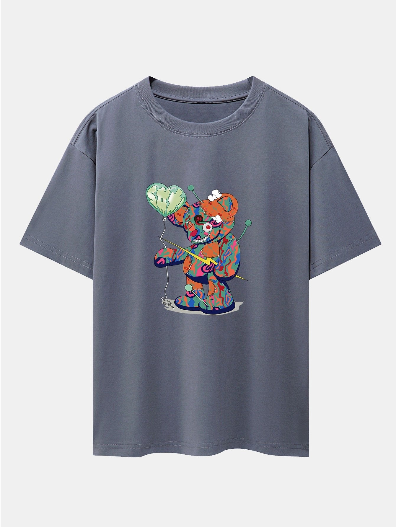 T-shirt oversize à épaules tombantes et imprimé ours en lambeaux coloré