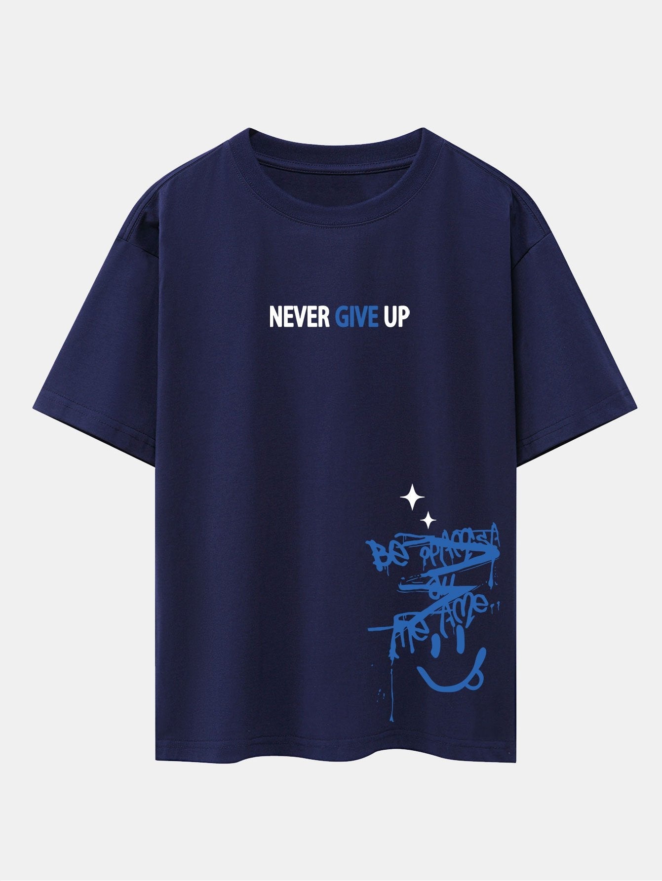 Never Give Up Smiley Face Print Drop Shoulder Oversize T-Shirt