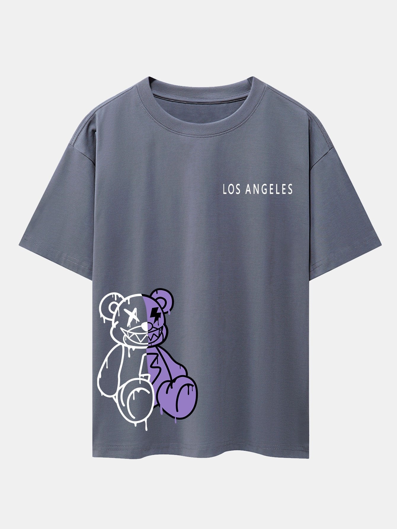 Los Angeles Dissolving Bear Print Drop Shoulder Oversize T-Shirt