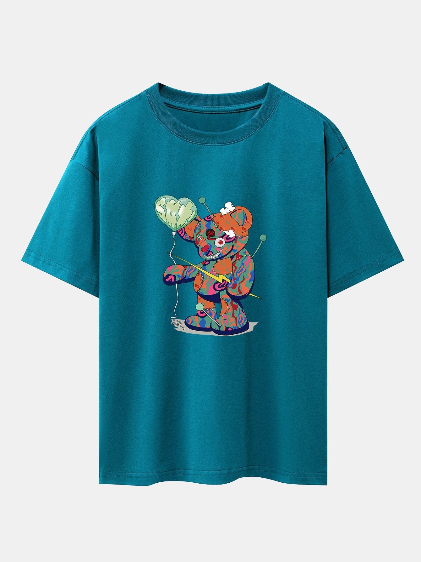 T-shirt oversize à épaules tombantes et imprimé ours en lambeaux coloré