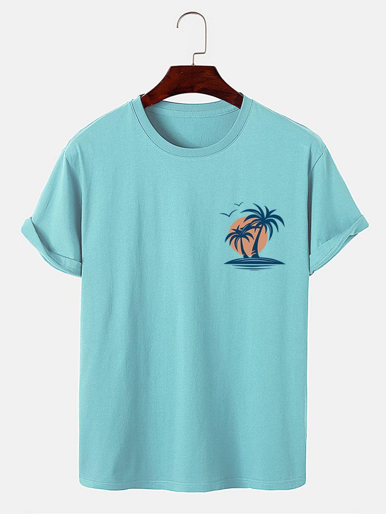 Palm Tree Seagull Print T-Shirt