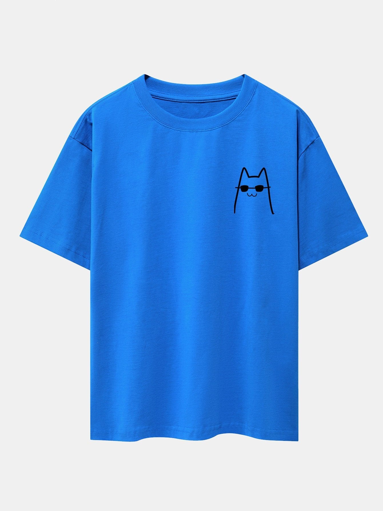 Cat With Sunglasses Print Drop Shoulder Oversize T-Shirt