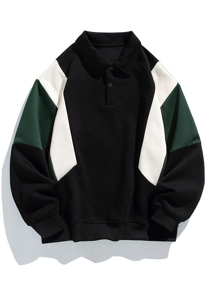 Relax Fit Color Block Polo Sweatshirt