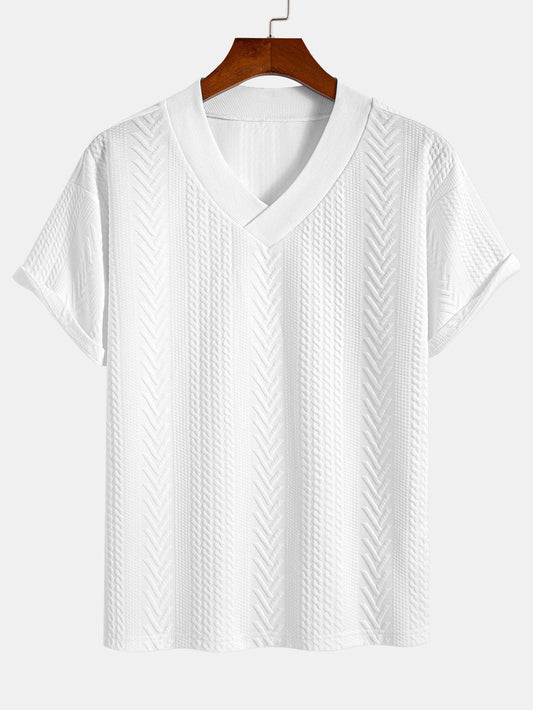 Oversize Geometric Jacquard V-neck T-Shirt