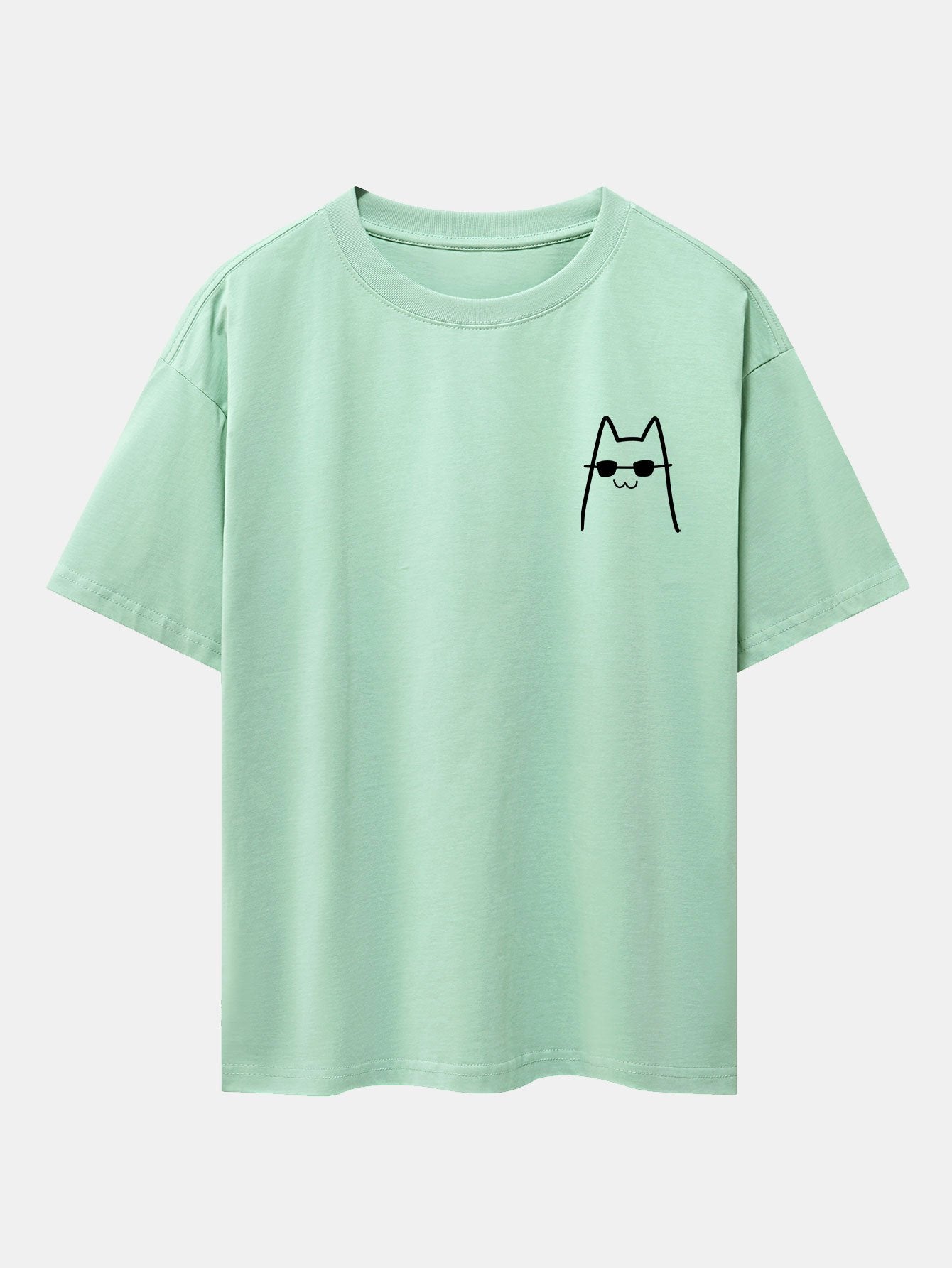 Cat With Sunglasses Print Drop Shoulder Oversize T-Shirt