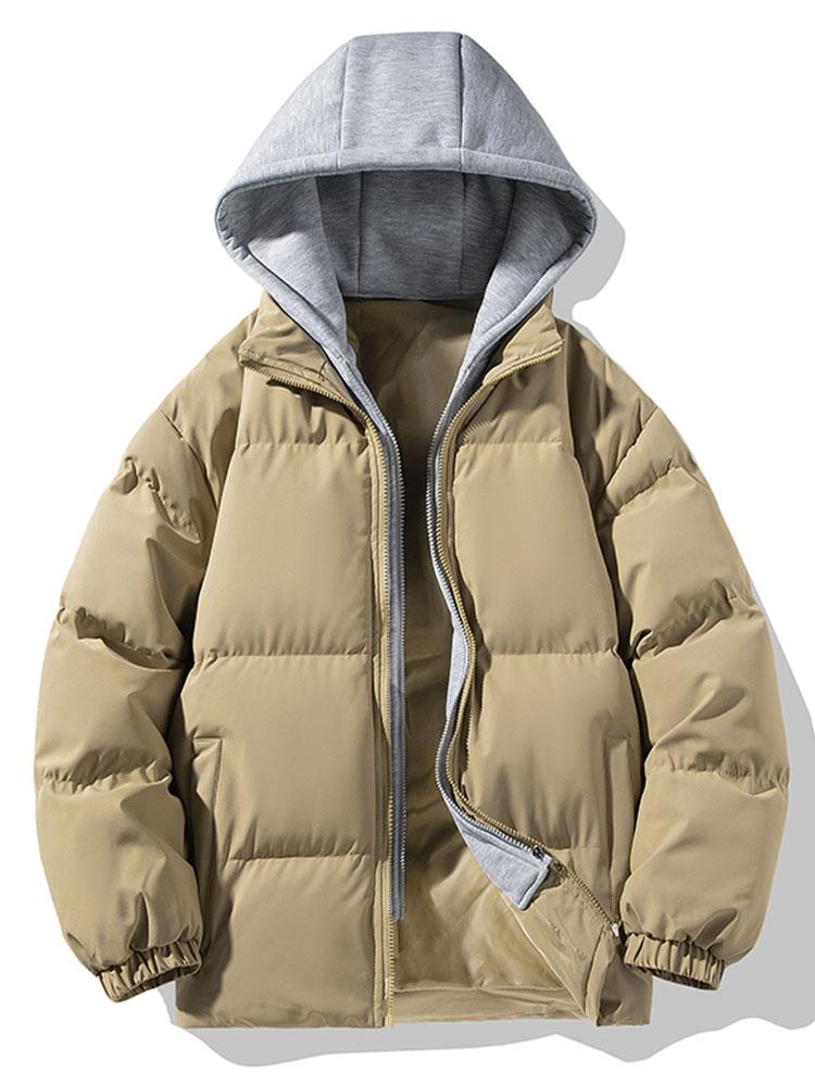 Contrast Detachable Hooded Puffer Coat