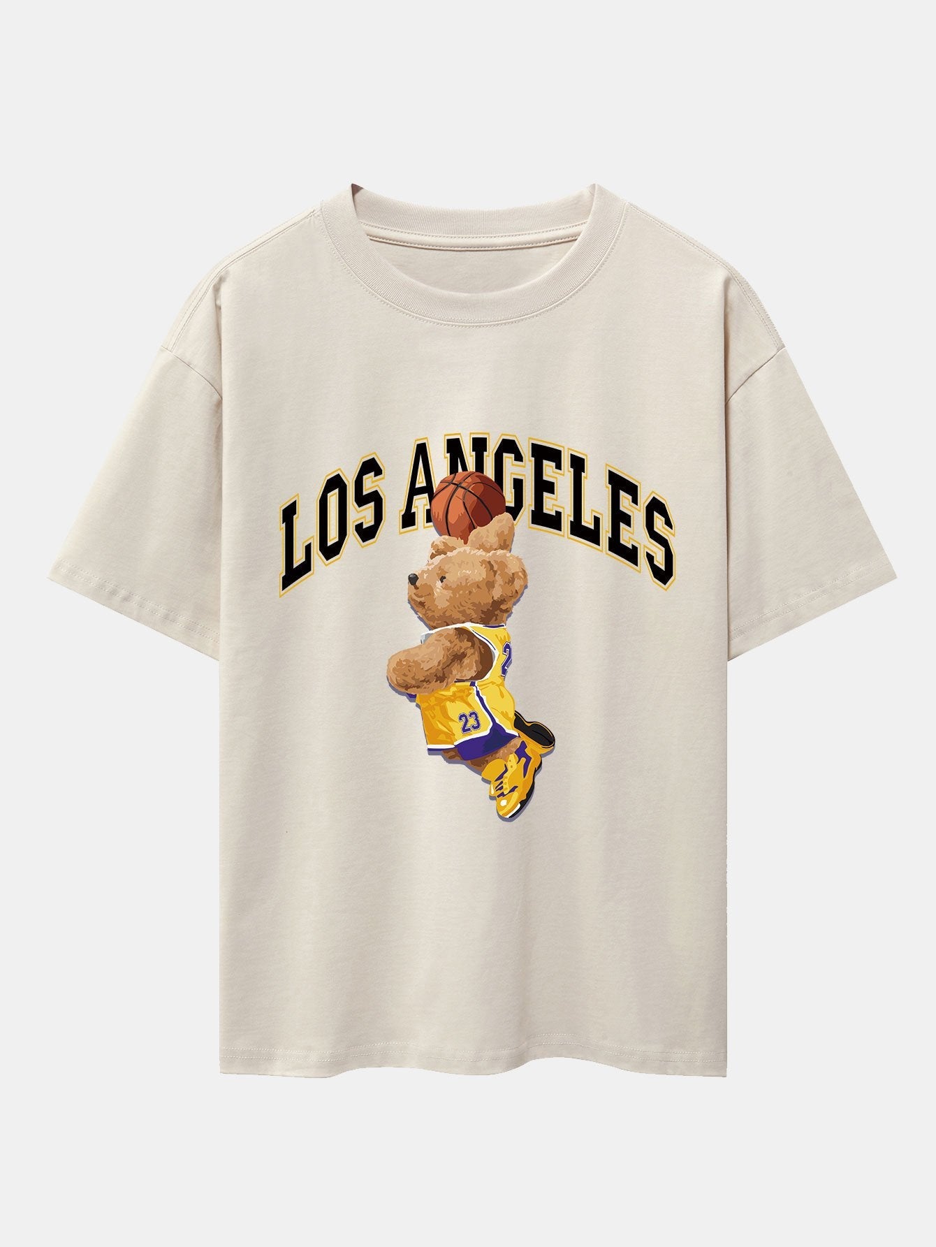 Los Angeles Basketball Bear Print Drop Shoulder Oversize T-Shirt