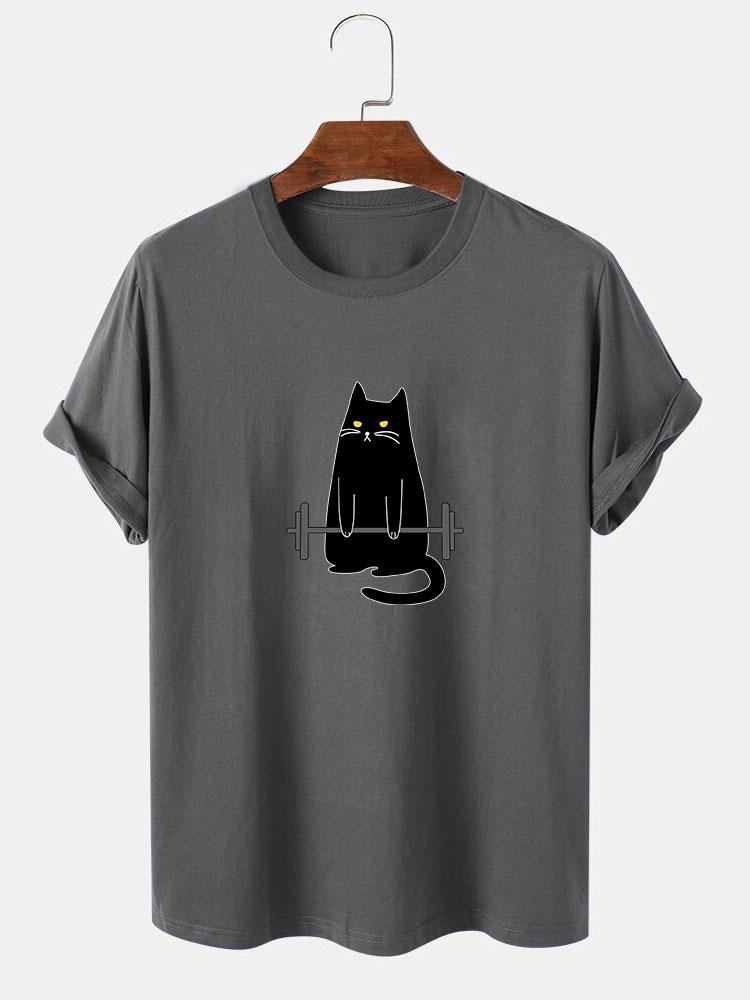 Weightlifting Cat Print T-Shirt