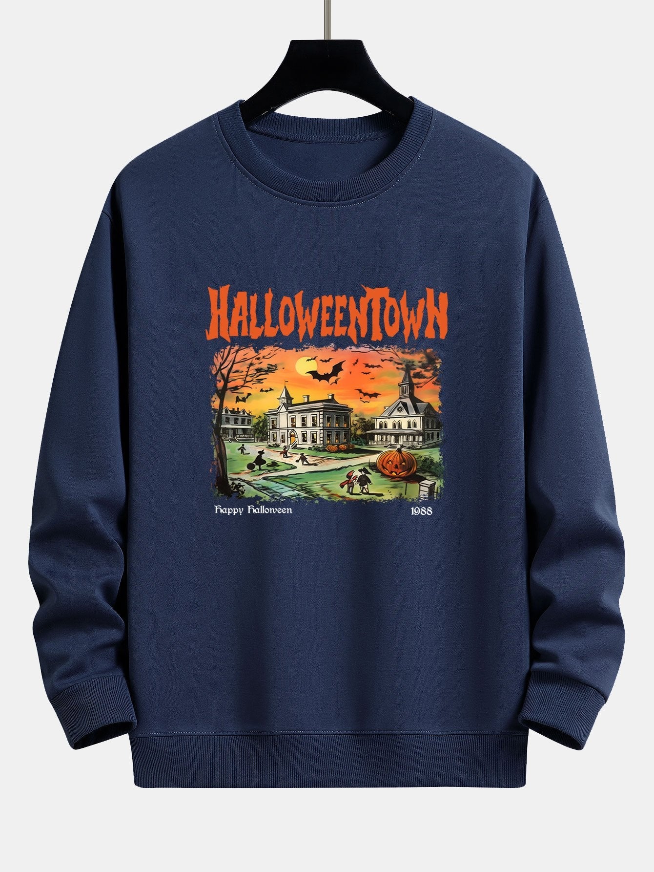 Sweat-shirt coupe décontractée à imprimé ville d'Halloween