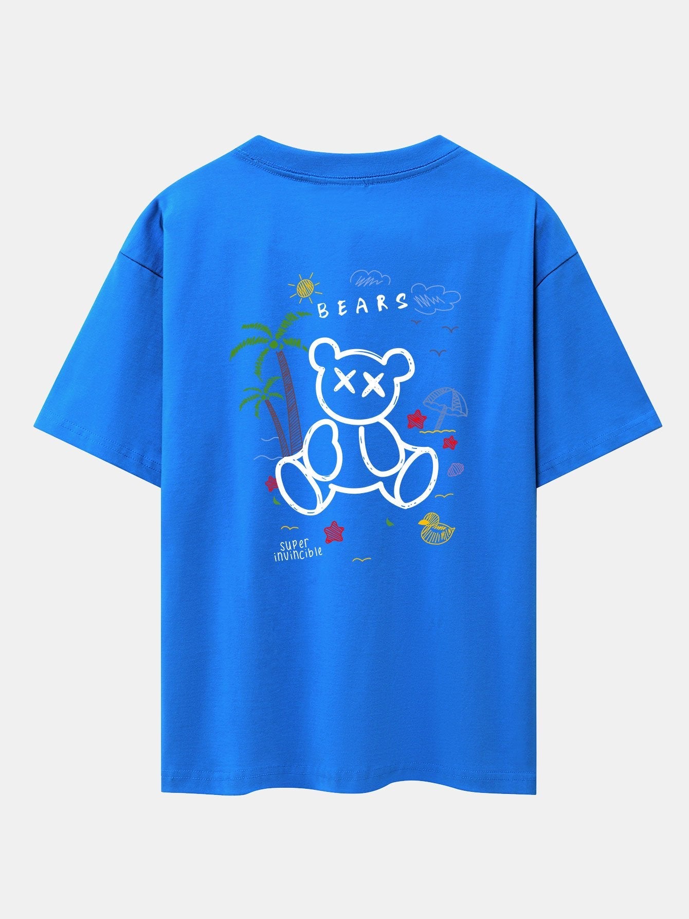 Bear On Vacation Print Drop Shoulder Oversize T-Shirt