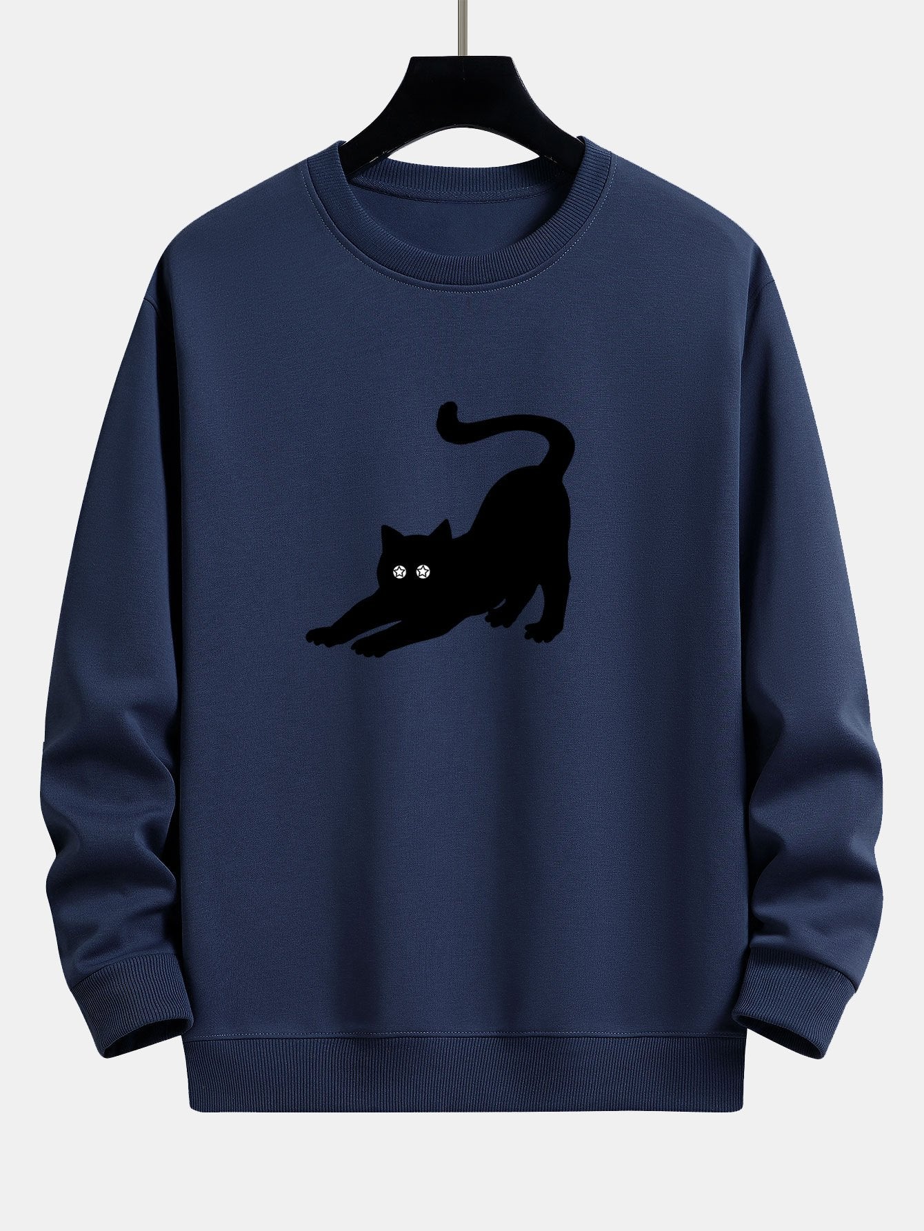 Sweat-shirt coupe décontractée à imprimé chat noir