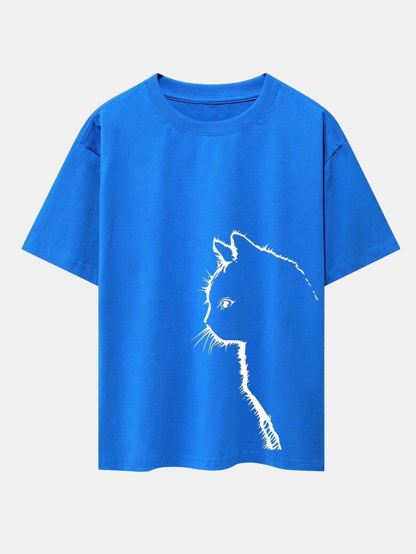 Cat Silhouette Print Drop Shoulder Oversize T-Shirt