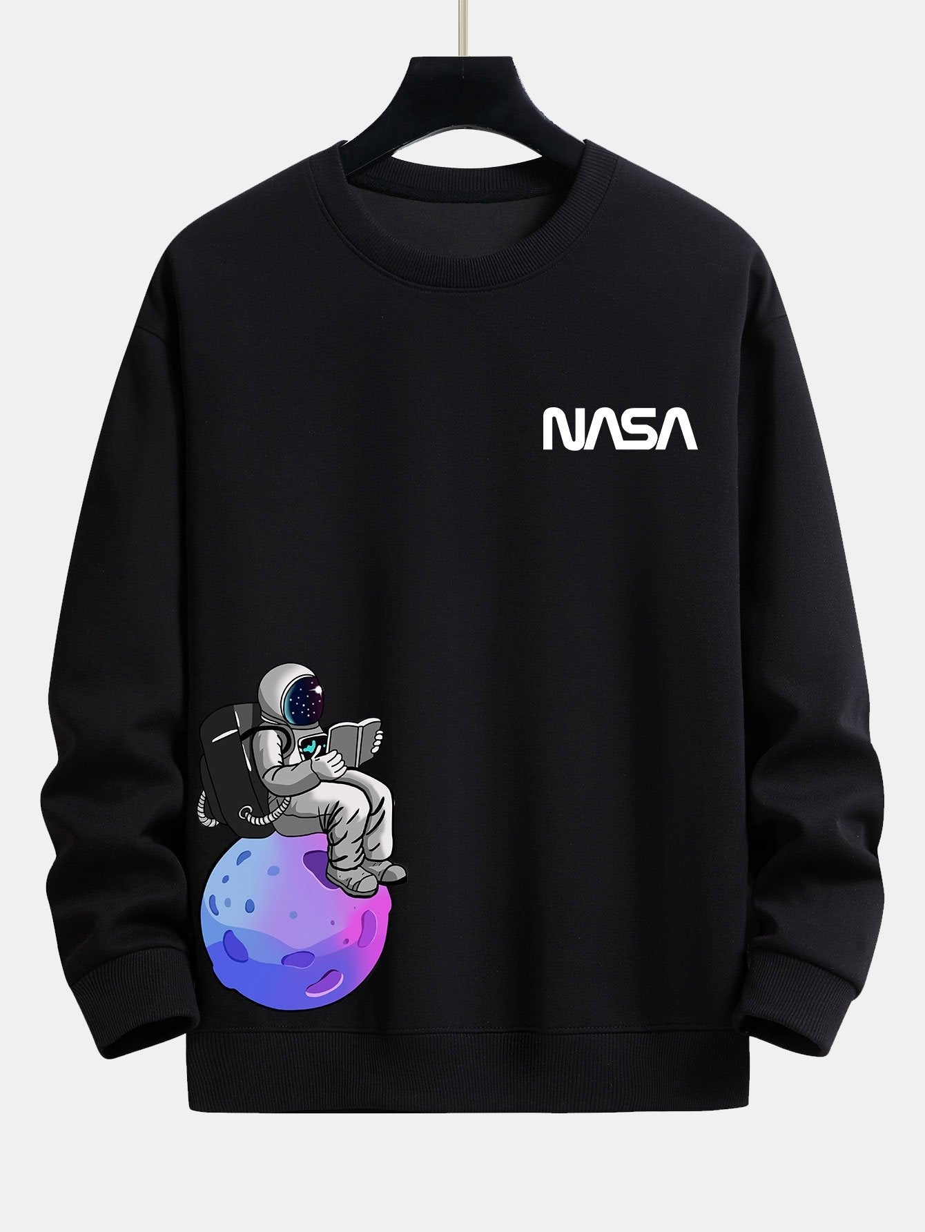 NASA Astronaut Reading Book Print Relax Fit Sweatshirt