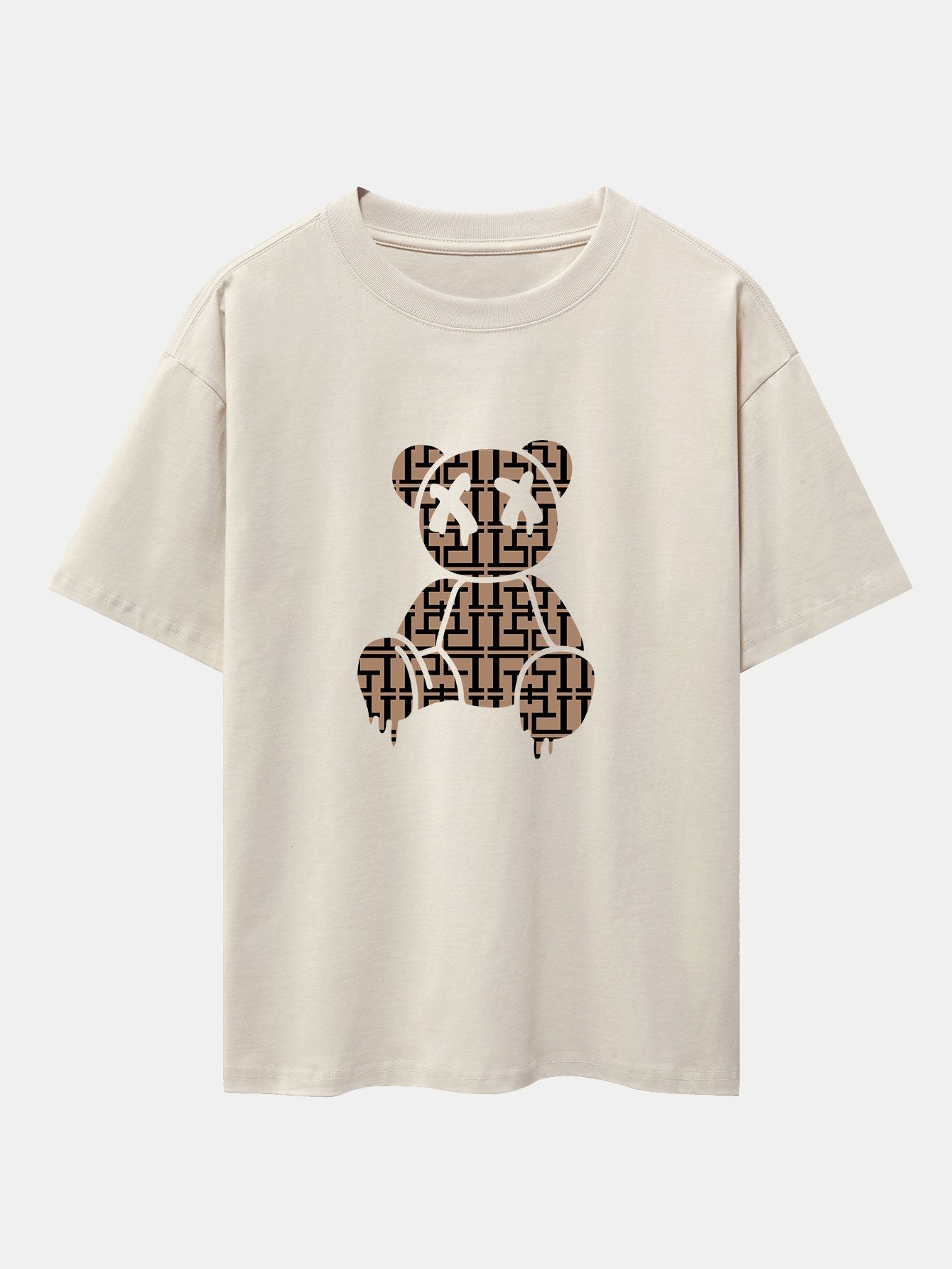 Geometric Dissolving Bear Drop Shoulder Oversize T-Shirt