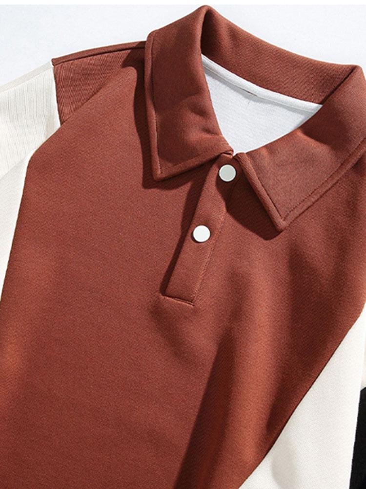 Relax Fit Color Block Polo Sweatshirt