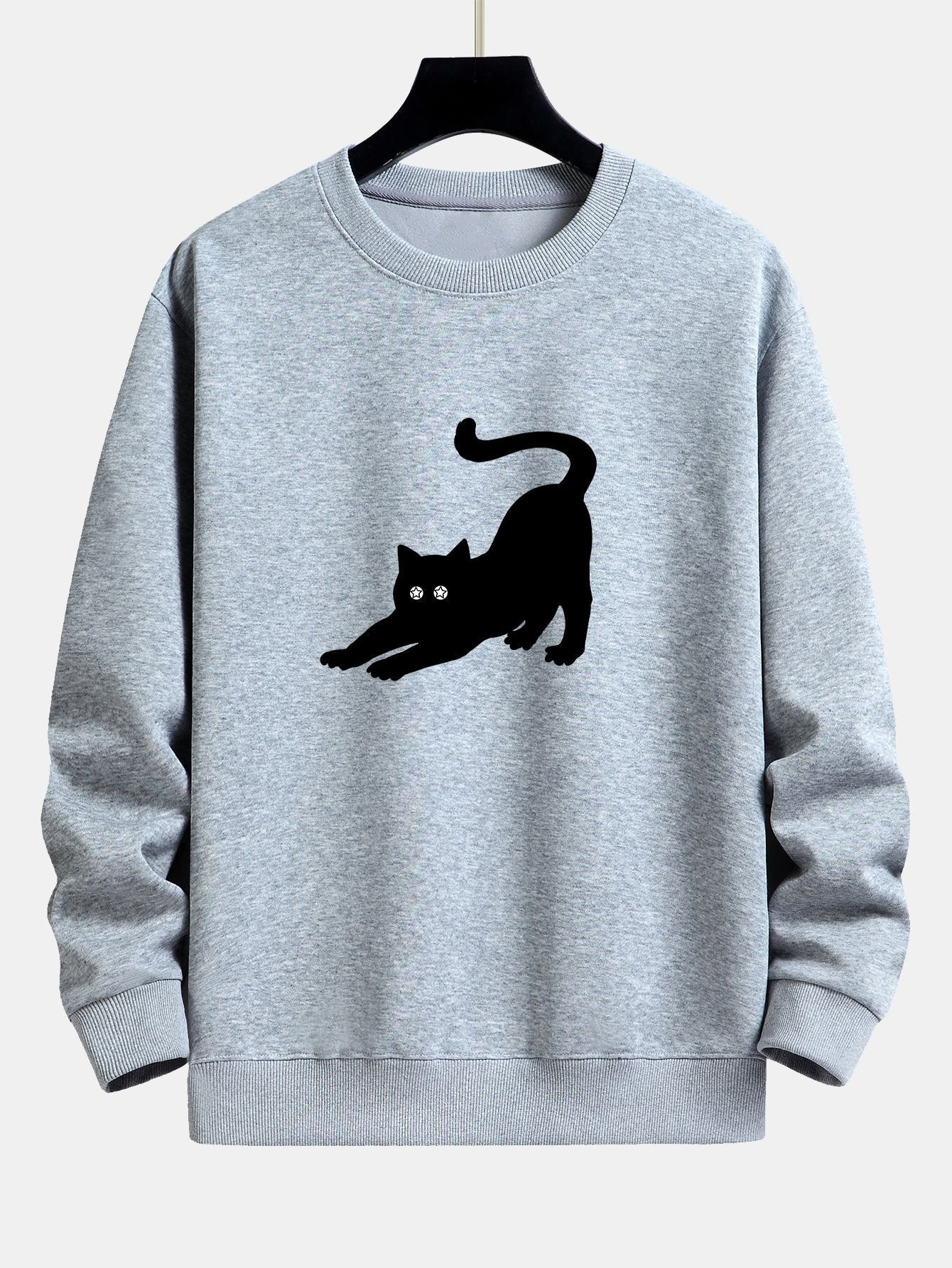 Sweat-shirt coupe décontractée à imprimé chat noir