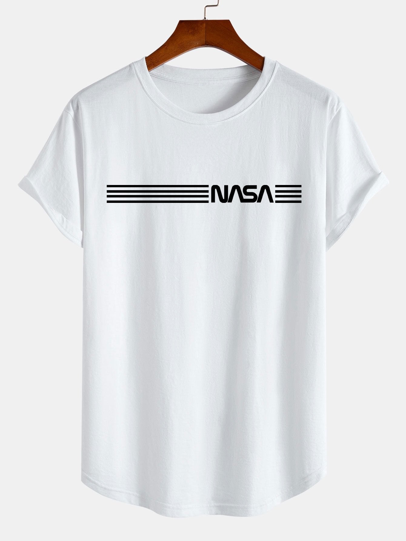 Nasa Stripe Print Cotton Arc Hem T-Shirt