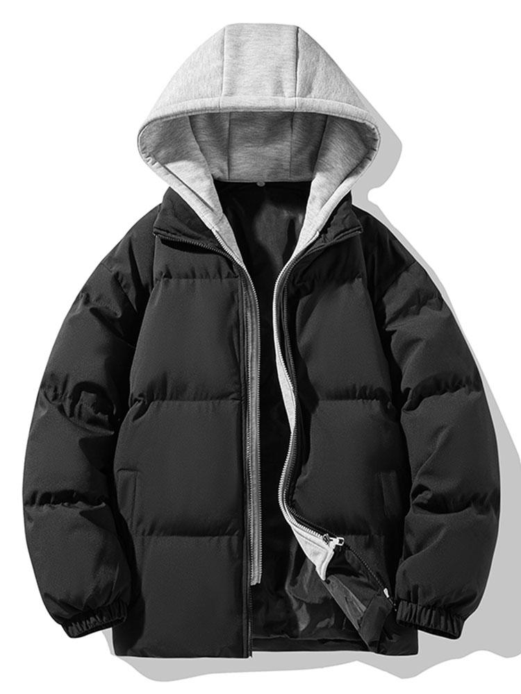 Contrast Detachable Hooded Puffer Coat