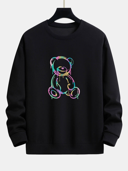 Colorful Dissolving Bear Print Relax Fit Sweatshirt