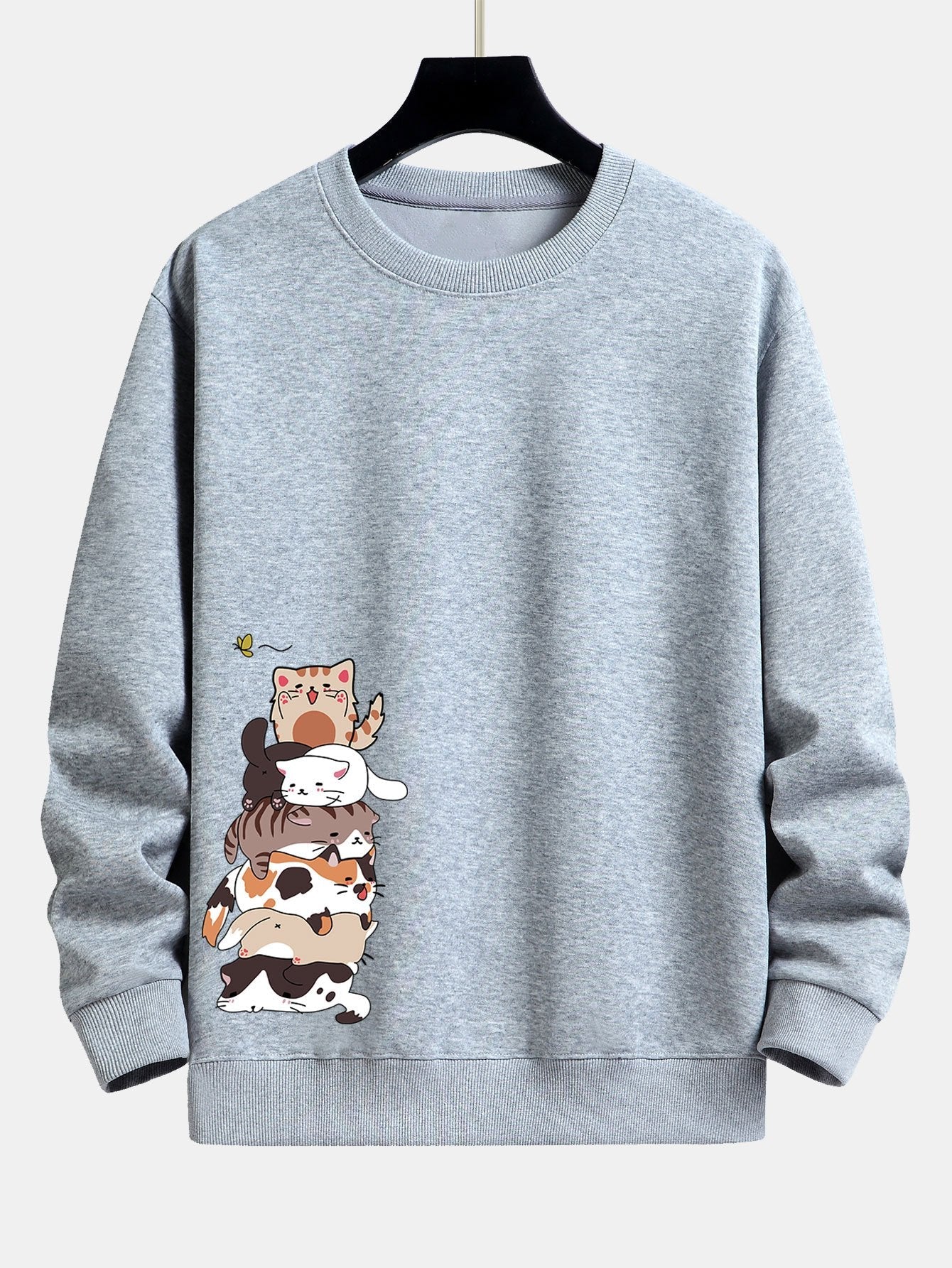 Sweat-shirt coupe décontractée à imprimé chat de dessin animé