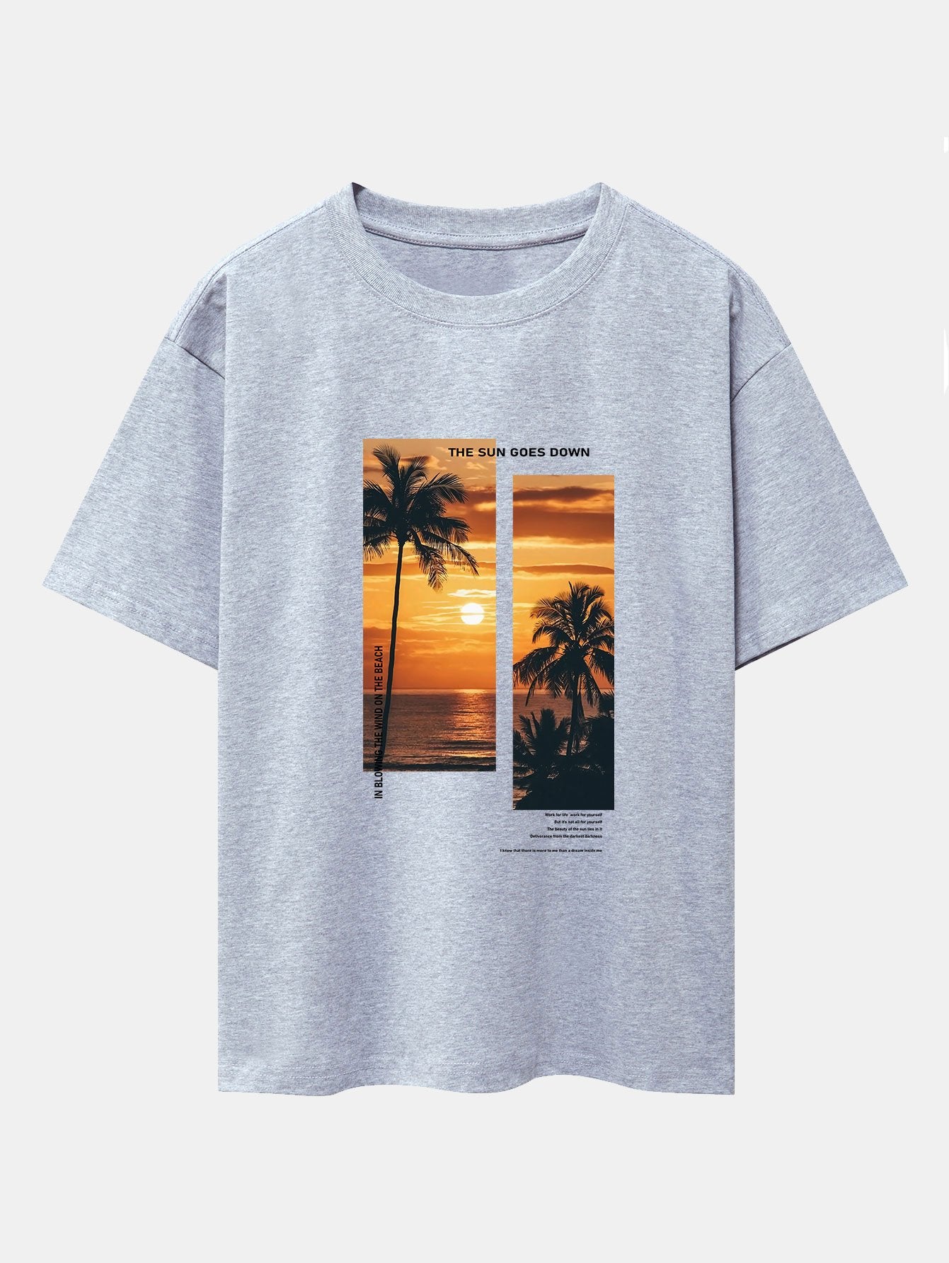 Palm Trees Beach Landscape Slogan Print Drop Shoulder Oversize T-Shirt