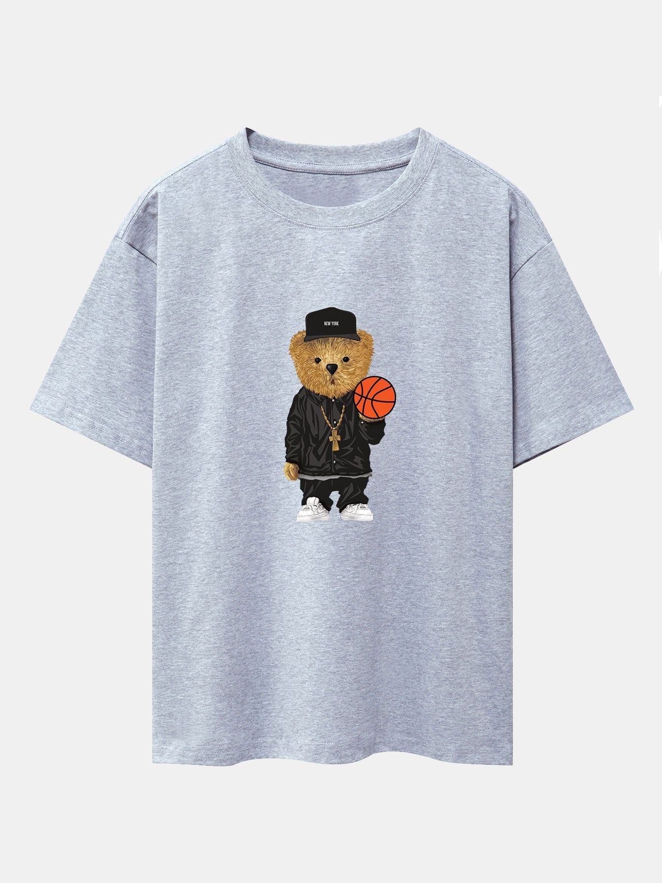 Basketball Bear Print Drop Shoulder Oversize T-Shirt