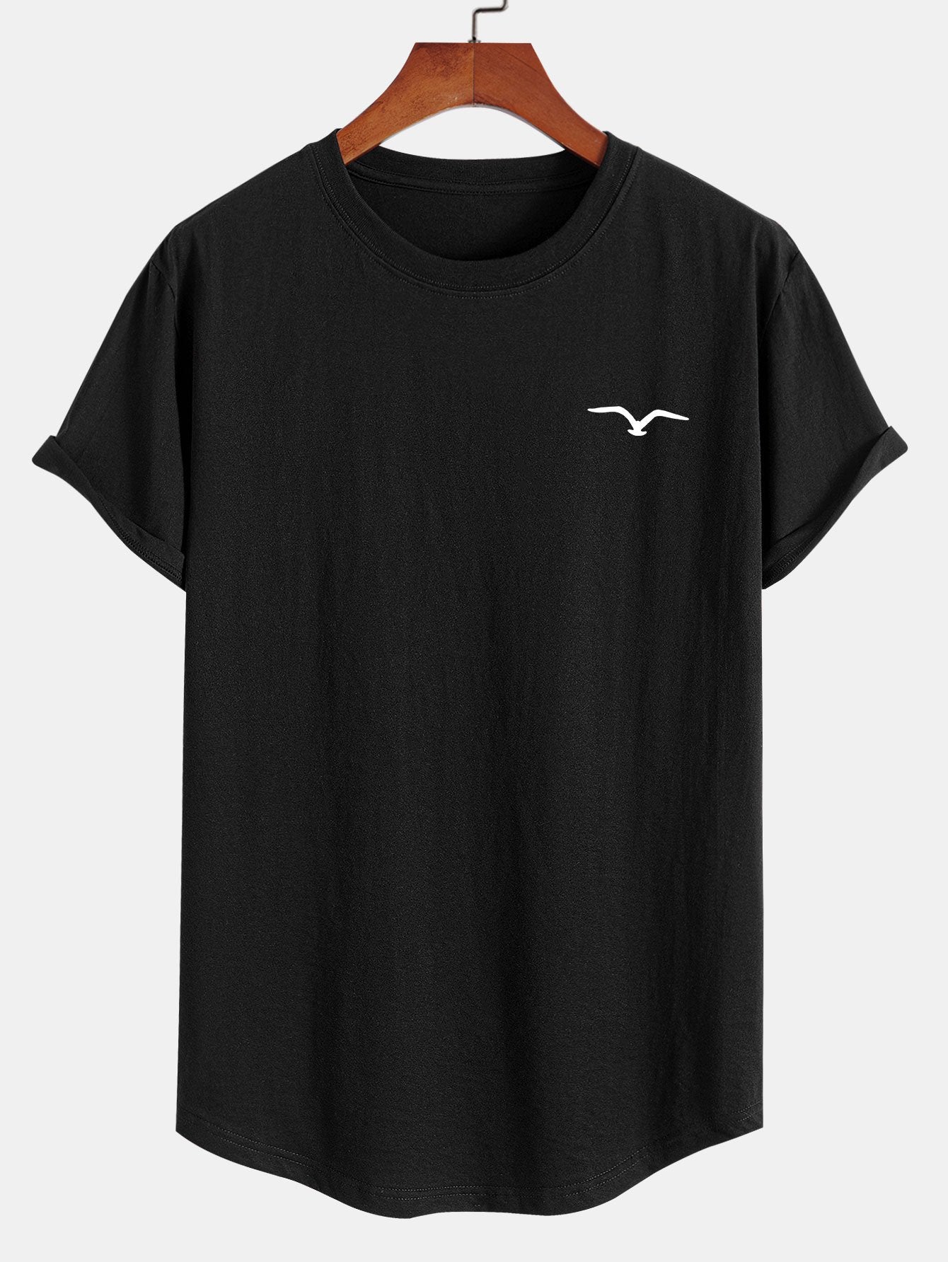 Seagull Print Cotton Arc Hem T-Shirt