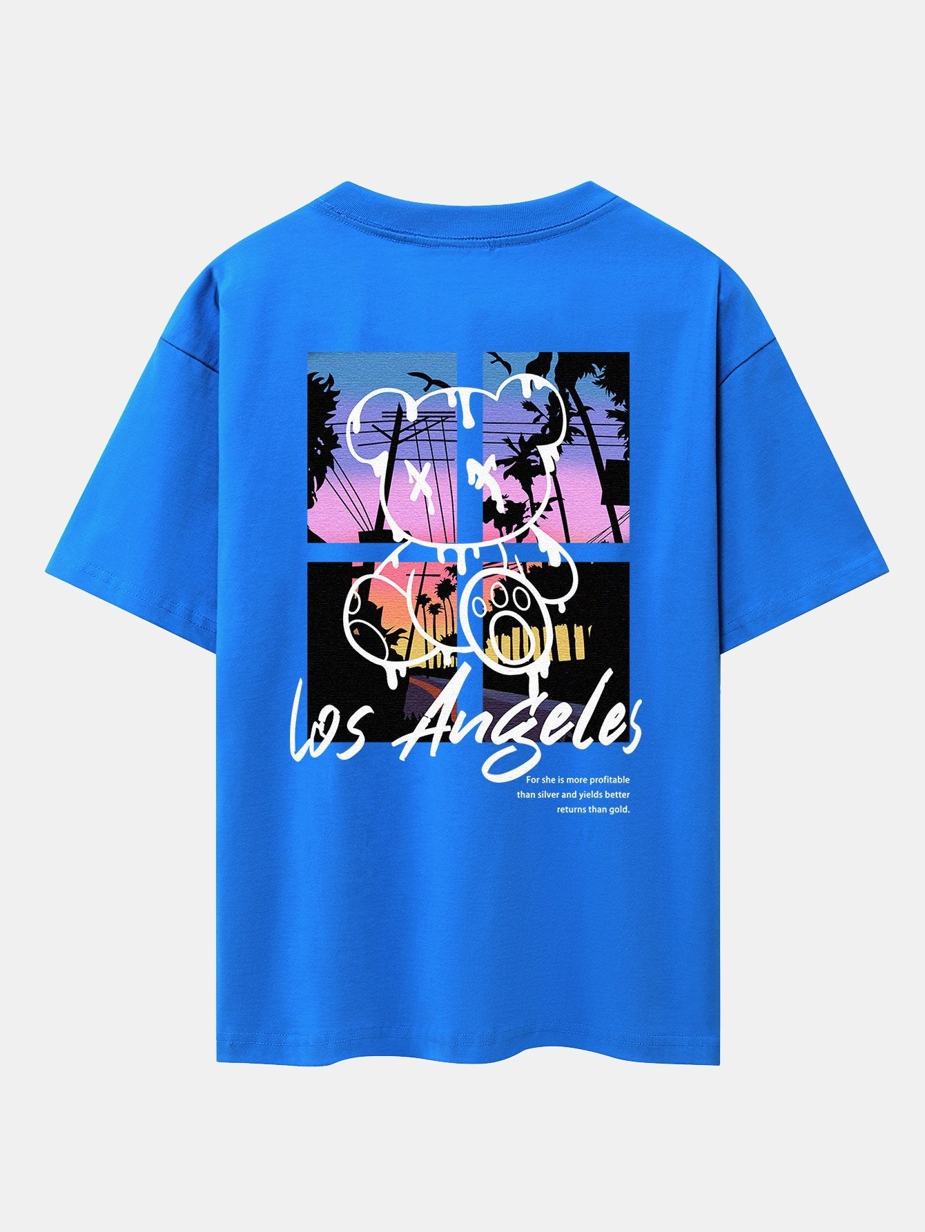 Los Angeles Illustration Bear Print Drop Shoulder Oversize T-Shirt