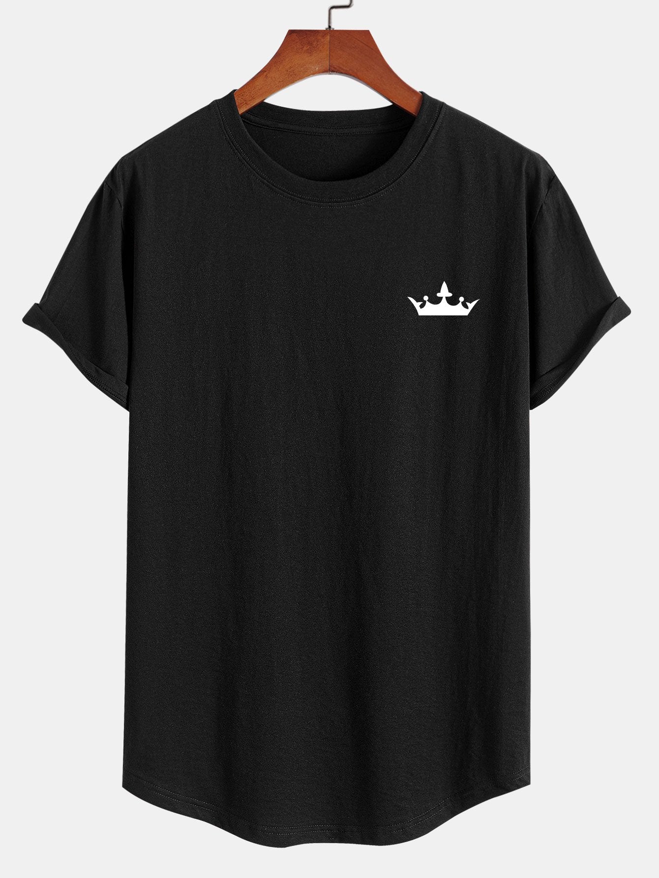 Crown Print Cotton Arc Hem T-Shirt