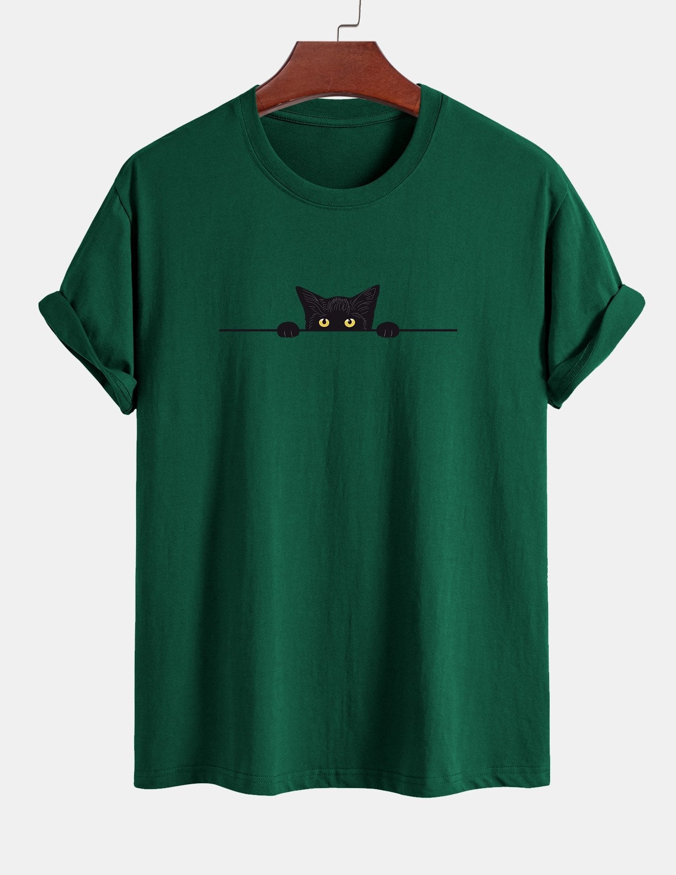 Regular Fit Black Cat Print Cotton T-Shirt