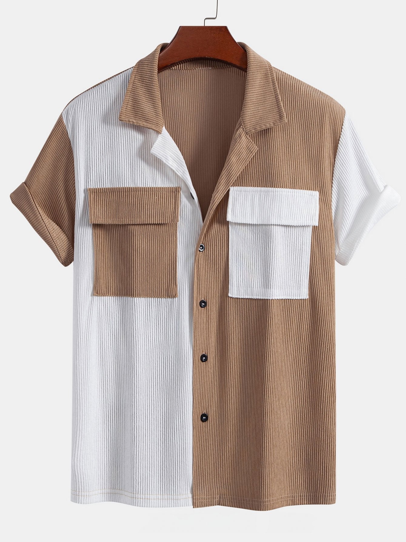 Chemise cubaine en velours côtelé bicolore