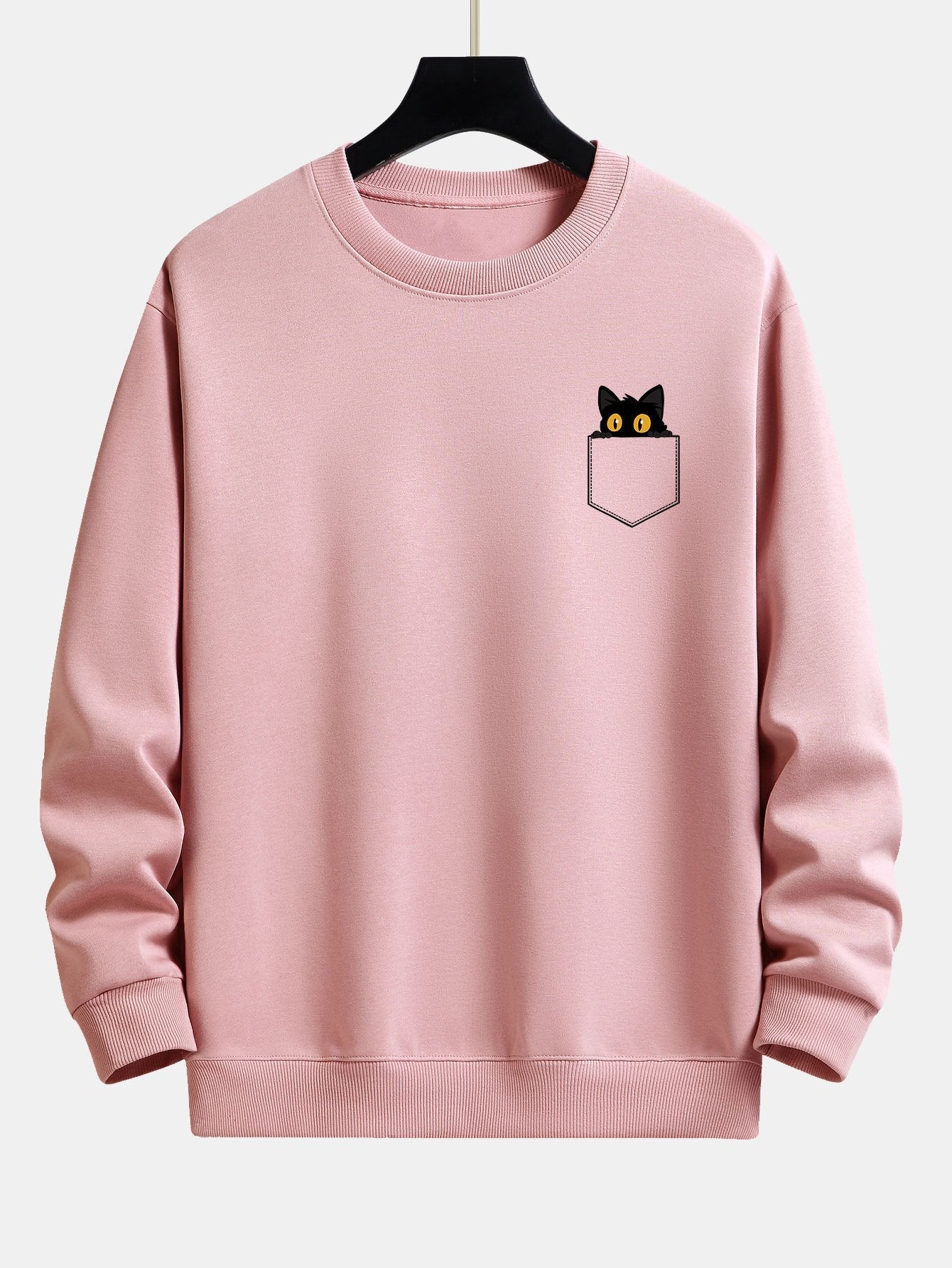 Sweat-shirt coupe décontractée à poche et imprimé chat noir