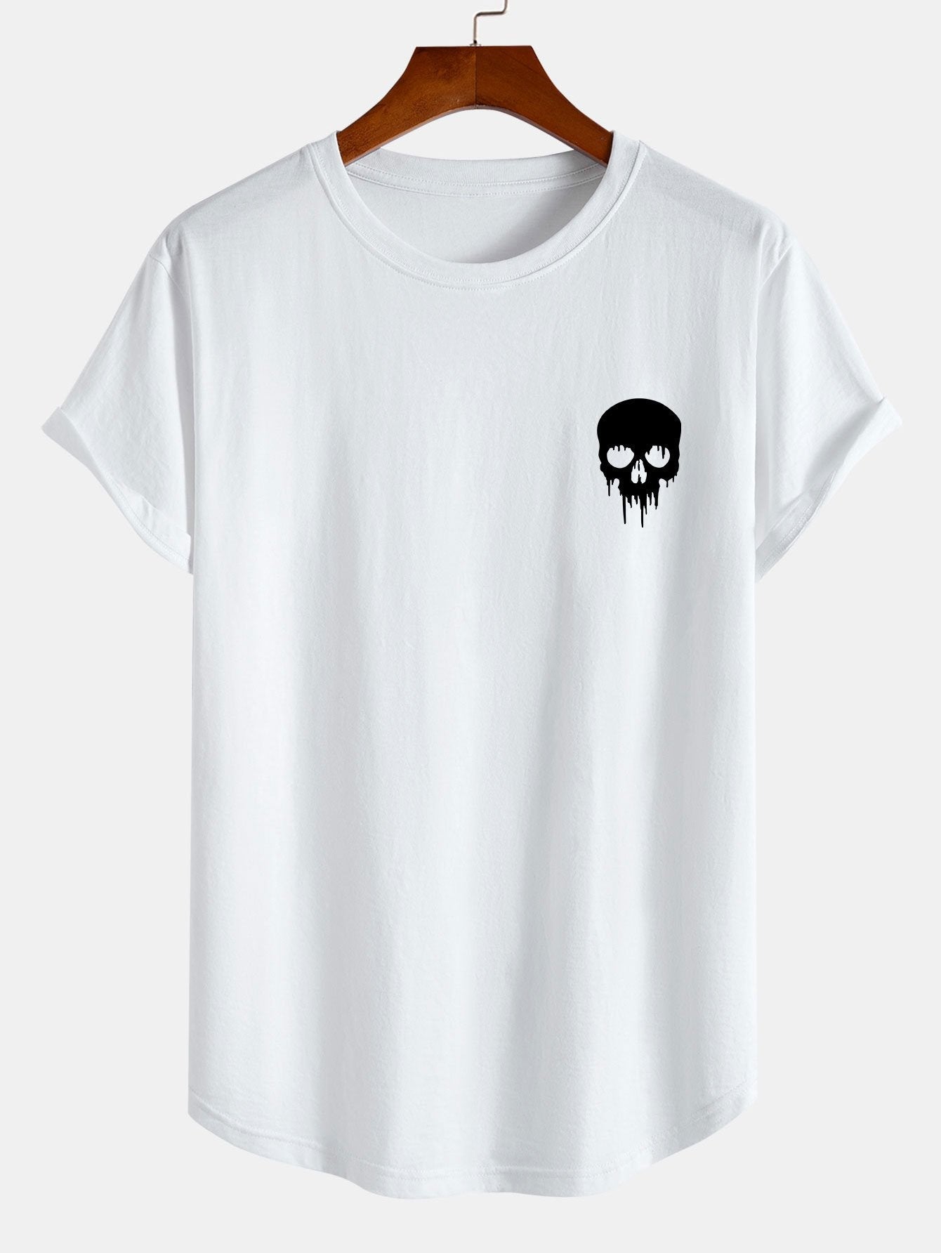 Skeleton Print Cotton Arc Hem T-Shirt