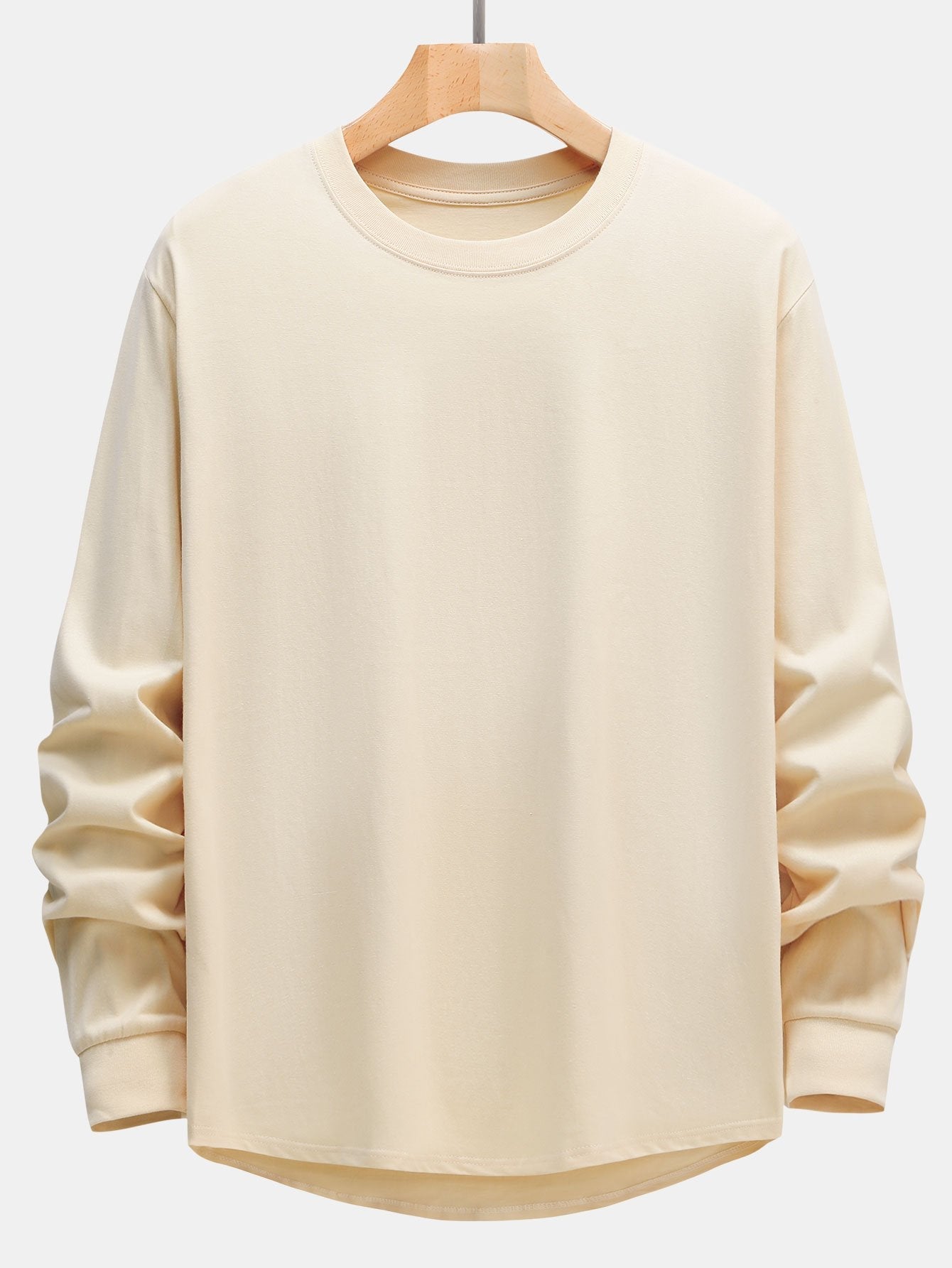 Basic Long Sleeve Heavy Weight Arc Hem T-Shirt