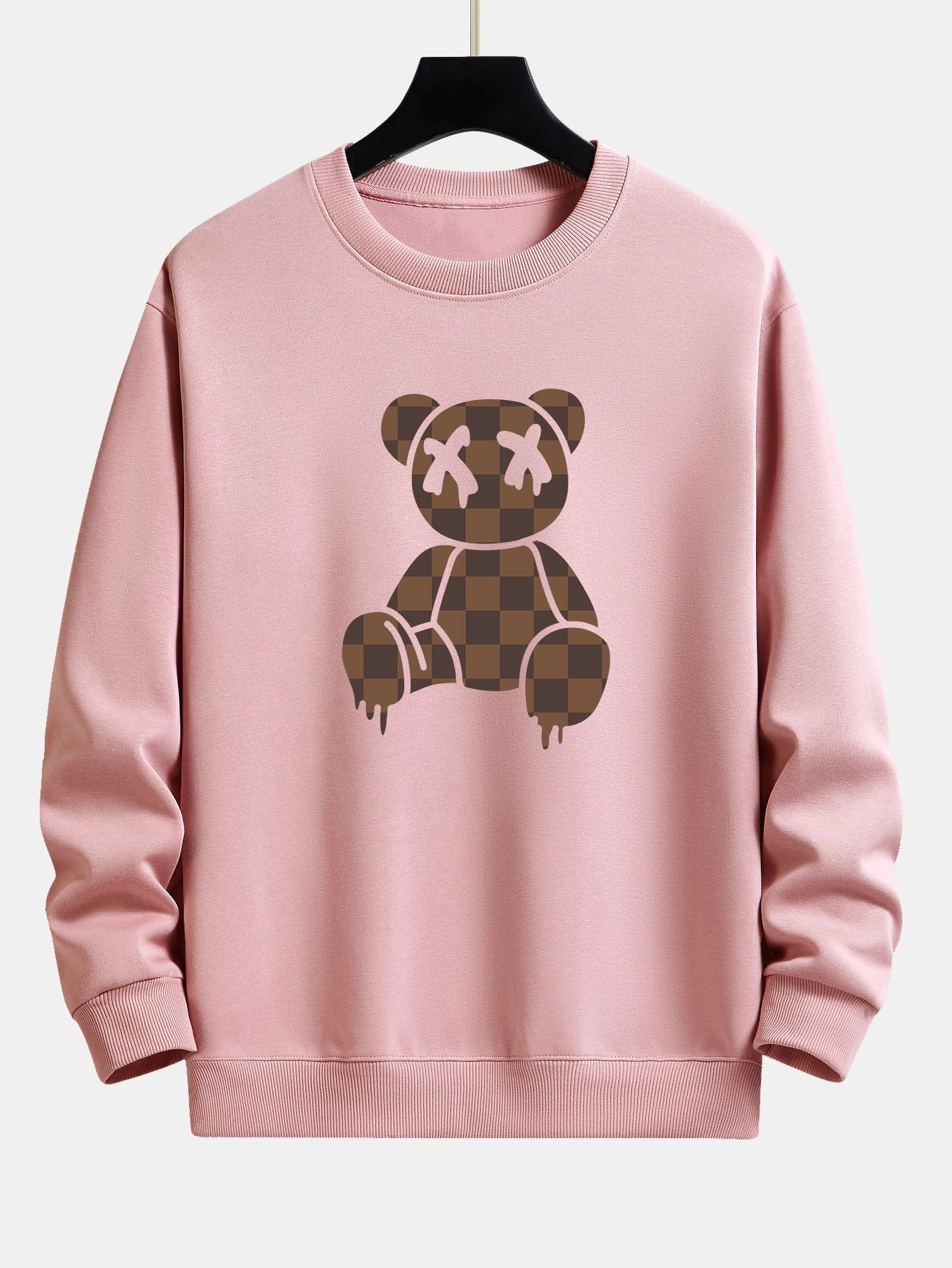 Checkerboard Dissolving Bear Print Relax Fit Sweatshirt