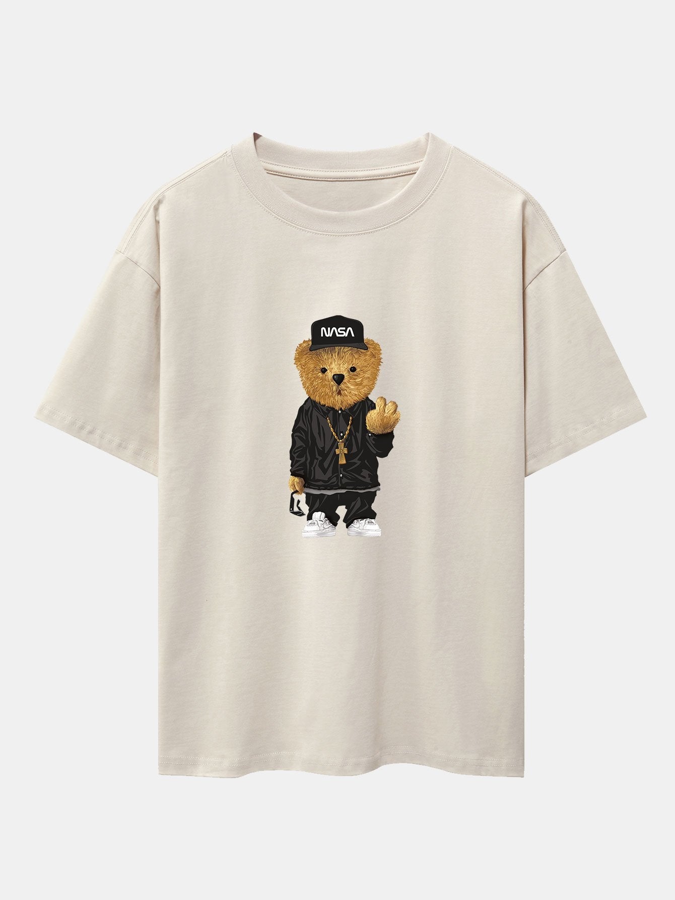 Hip Hop Bear Print Heavy Weight Oversize T-Shirt