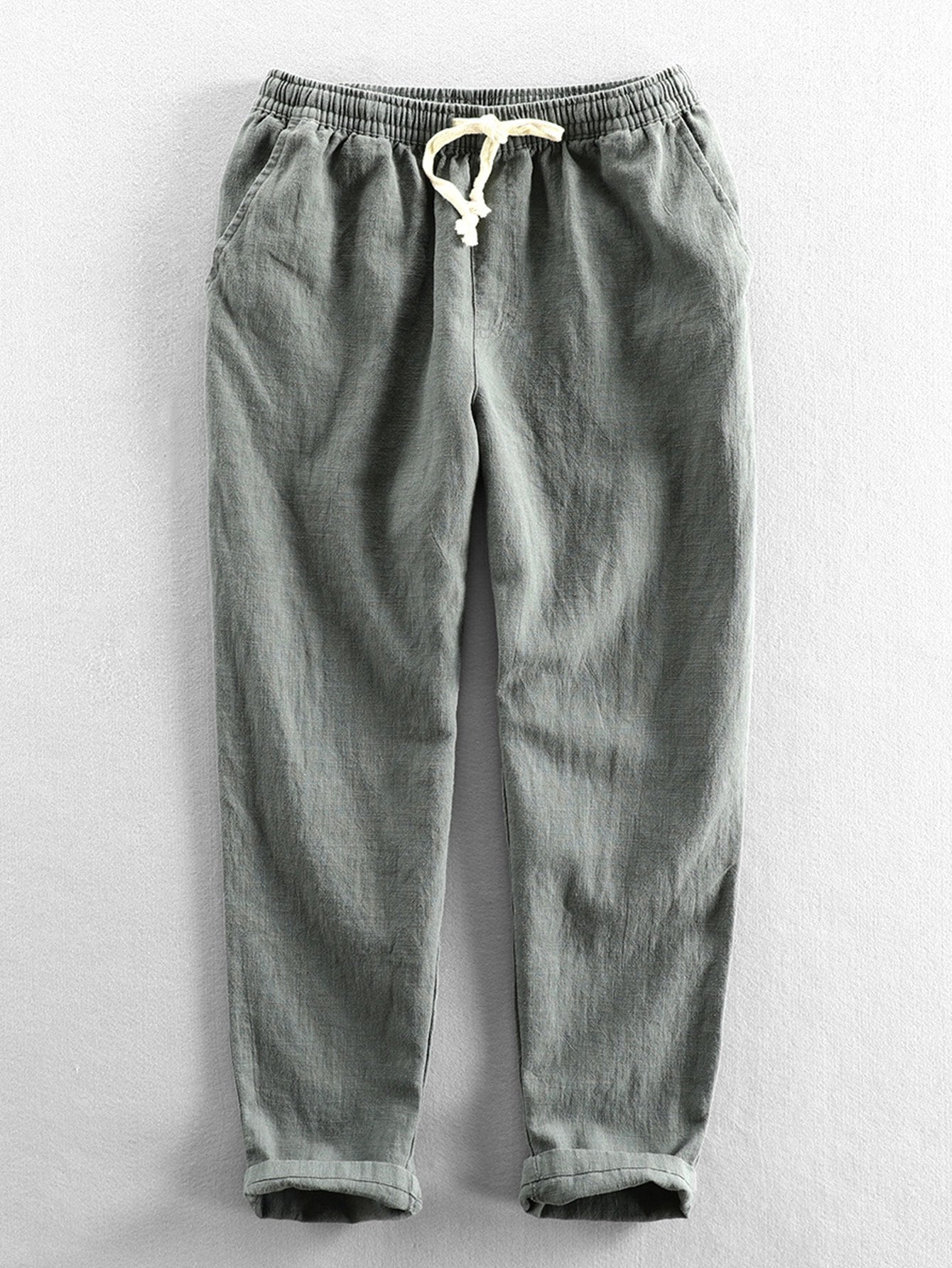 Pantalon court en lin et coton mélangés