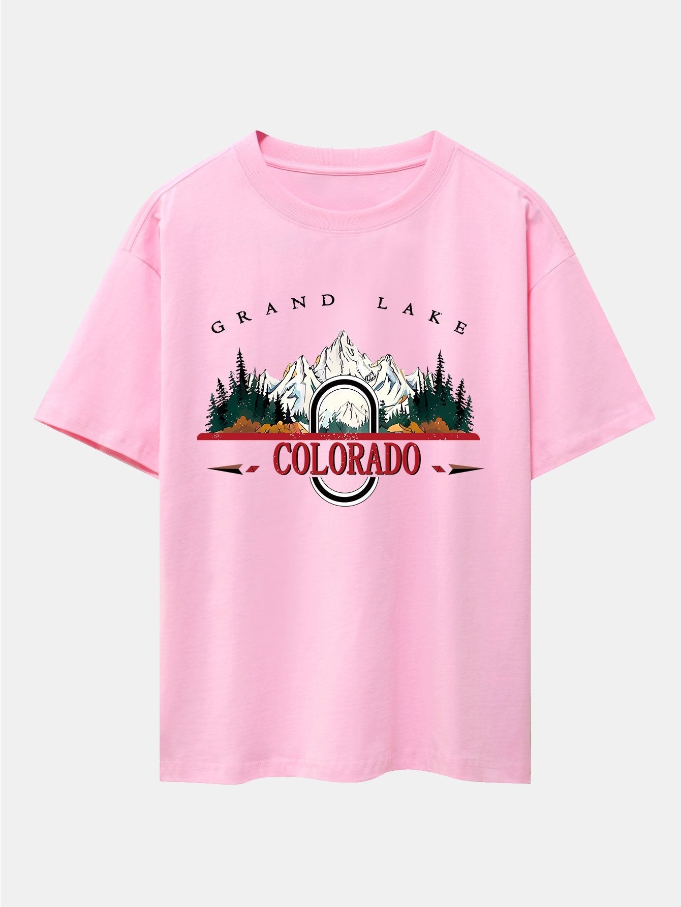 Colorado Mountain Print Drop Shoulder Oversize T-Shirt